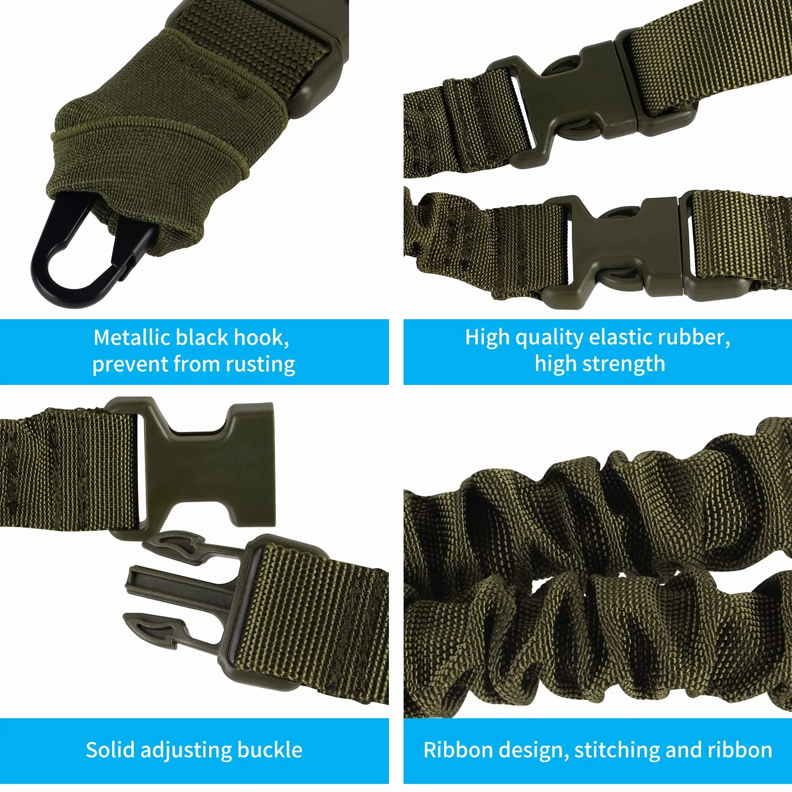 Tactical Single Point Sling Nylon Webbing Regolazione Rapida Lunghezza Gancio Metallo Sport all'aperto