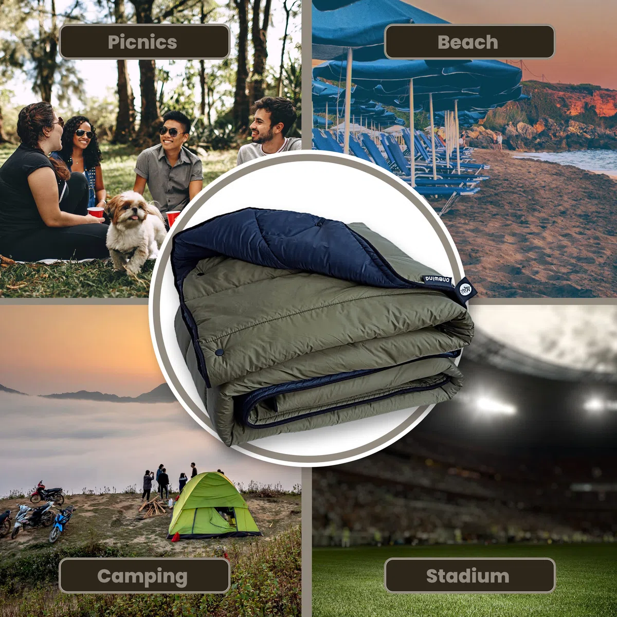 onewind Coperta da campeggio di alta qualità, leggera e pieghevole, coperta da viaggio per spiaggia, campeggio, zaino in spalla, aereo ed escursionismo, verde OD