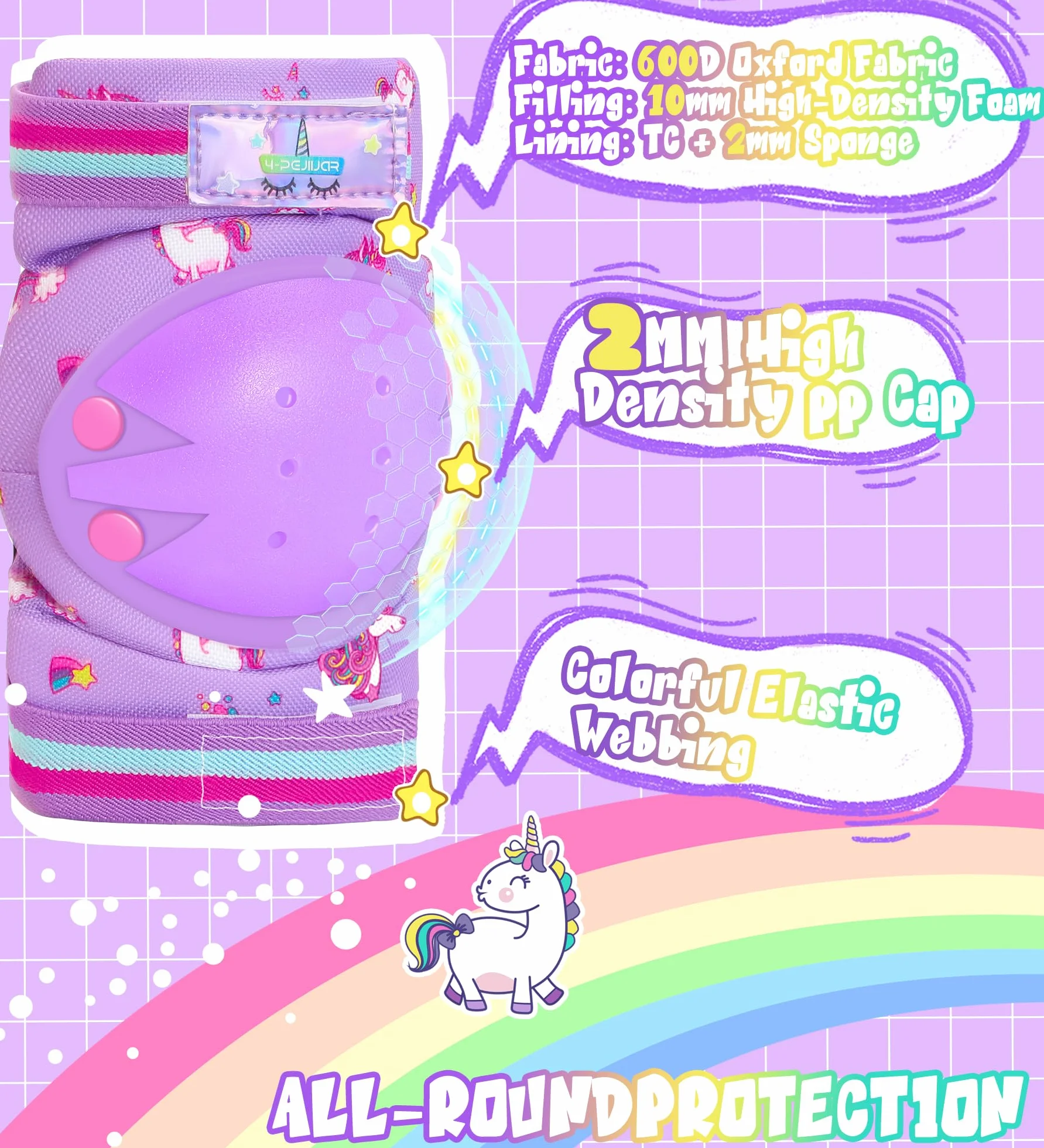Unicorno Protezioni Set per Bambini Ginocchiere 6 in 1 Protettivi Kit Skateboard Scooter Bicicletta Pattini