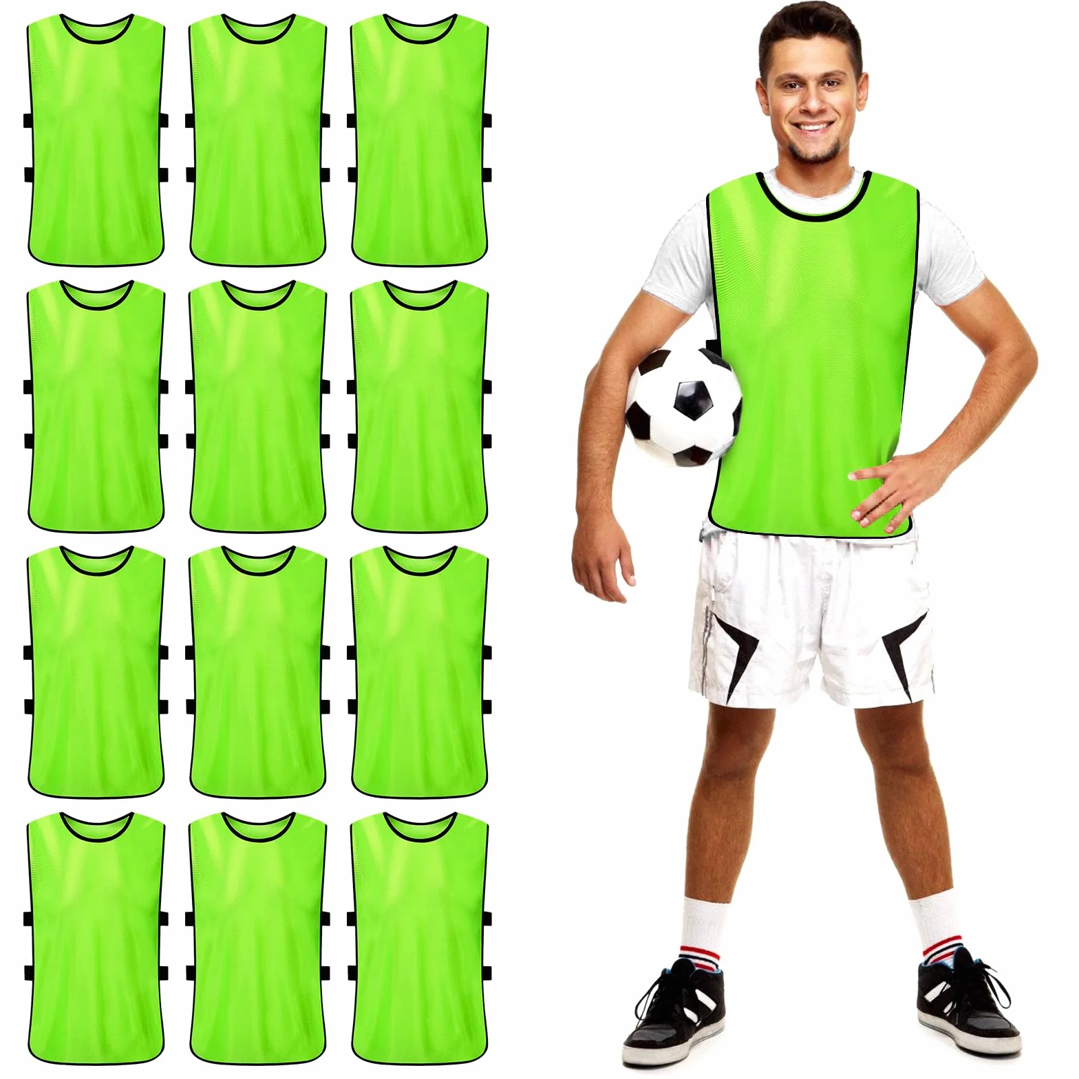 PORFOYO Calcio Pettorine Riutilizzabili 12 Pezzi Gilet Da Allenamento Verde