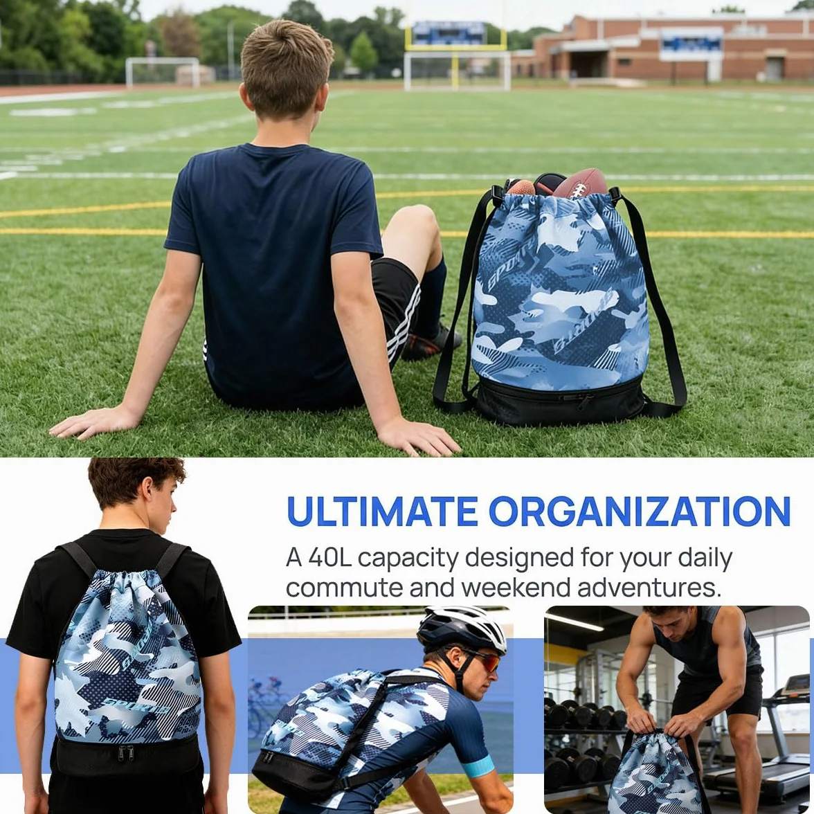 Borsa da Palestra con Coulisse Impermeabile Grande Scomparto Scarpe Sportivo Zaino Unisex per Yoga Spiaggia Nuoto