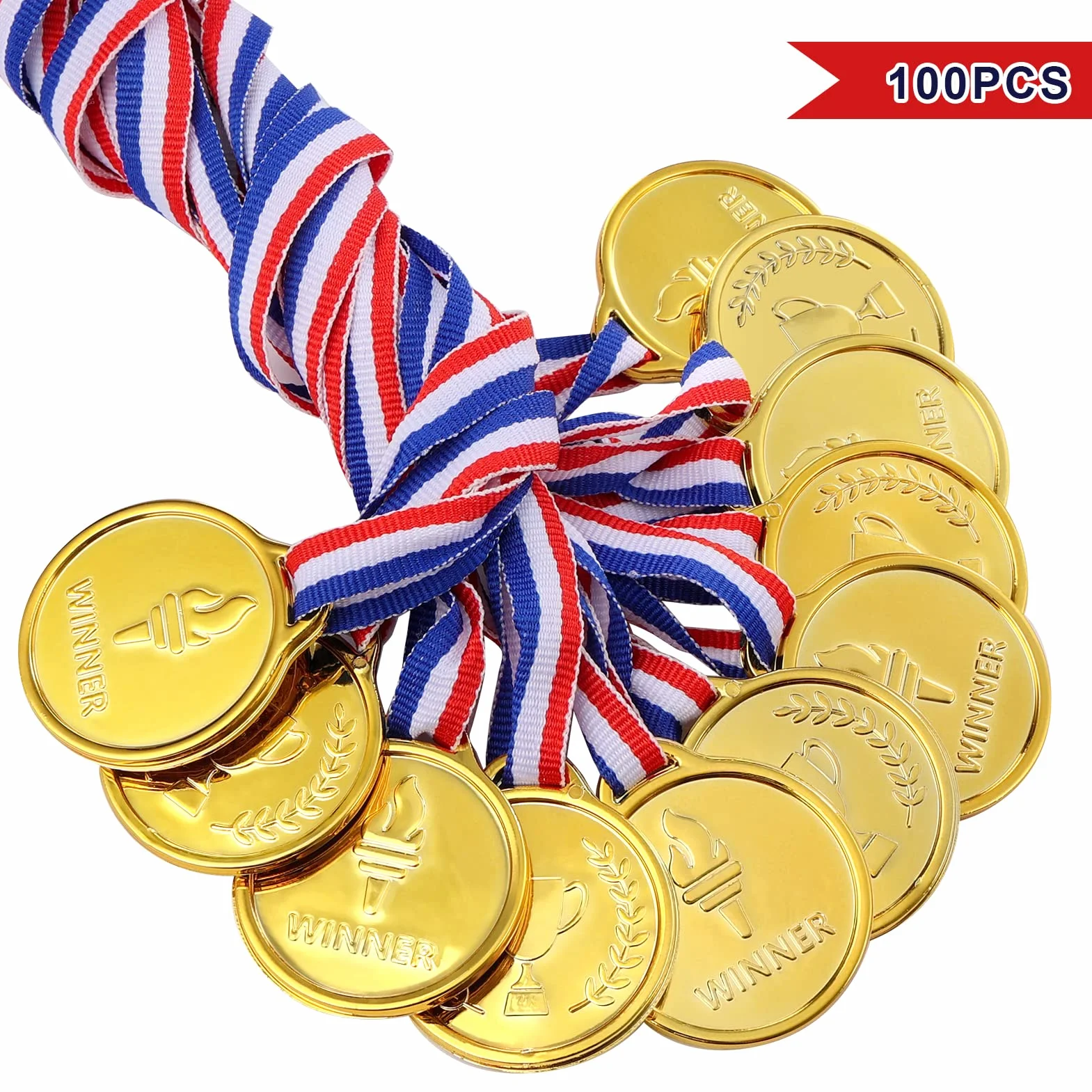 100 Pezzi Plastica Bambini Winner Medaglie Oro Medaglie Vincitore Festa Concorrenza Ricompensa