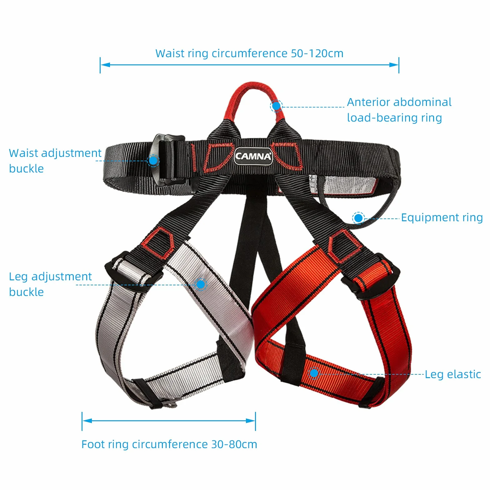 Imbracatura da Arrampicata a Metà Corpo, Cintura per Alpinismo, Anticaduta, Donna Uomo (Nero Rosso)