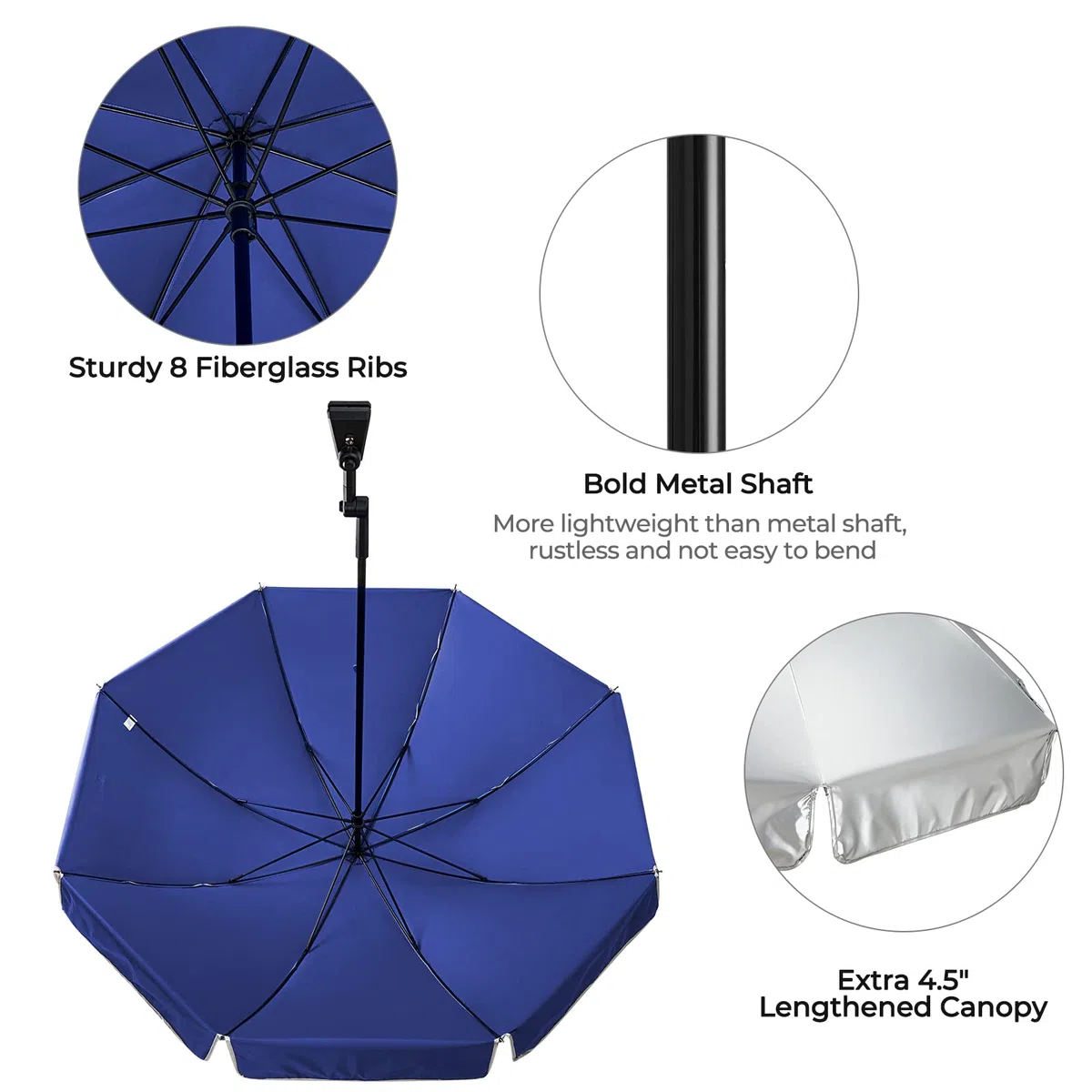 G4Free Ombrello universale con morsetto per ombrellone regolabile da 155 cm per esterni e sedie a rotelle, per sedie a rotelle, sedie da spiaggia e carrello da golf