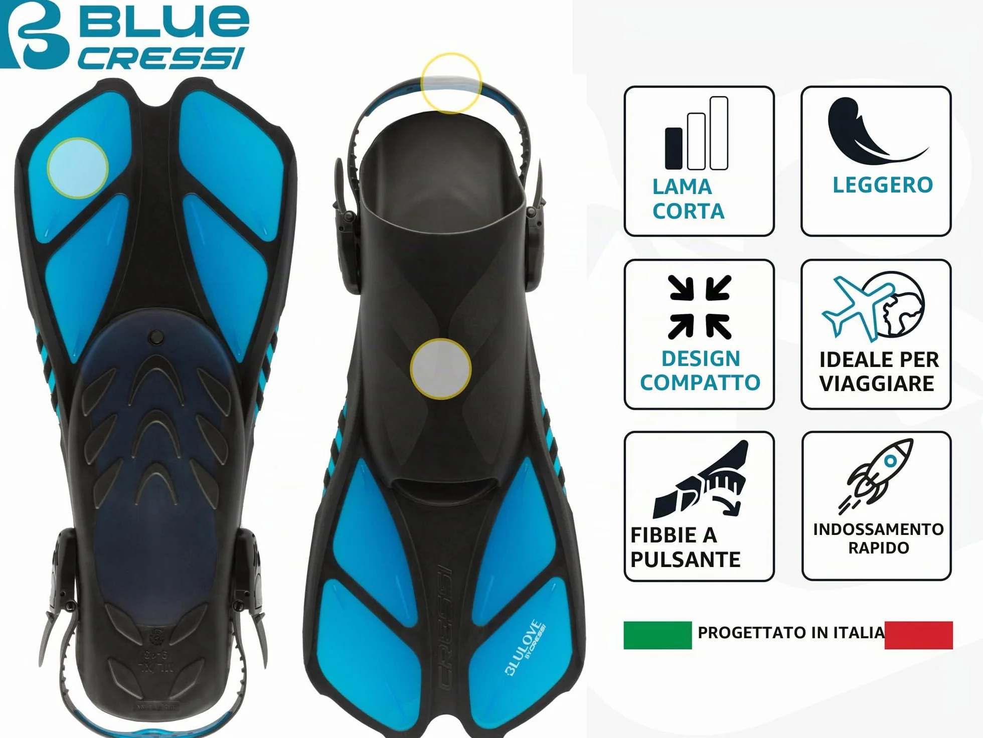 Cressi Fins Bonete Pinne da Nuoto Corte Regolabili per Adulti Fibbie Ultra Resistenti Leggere