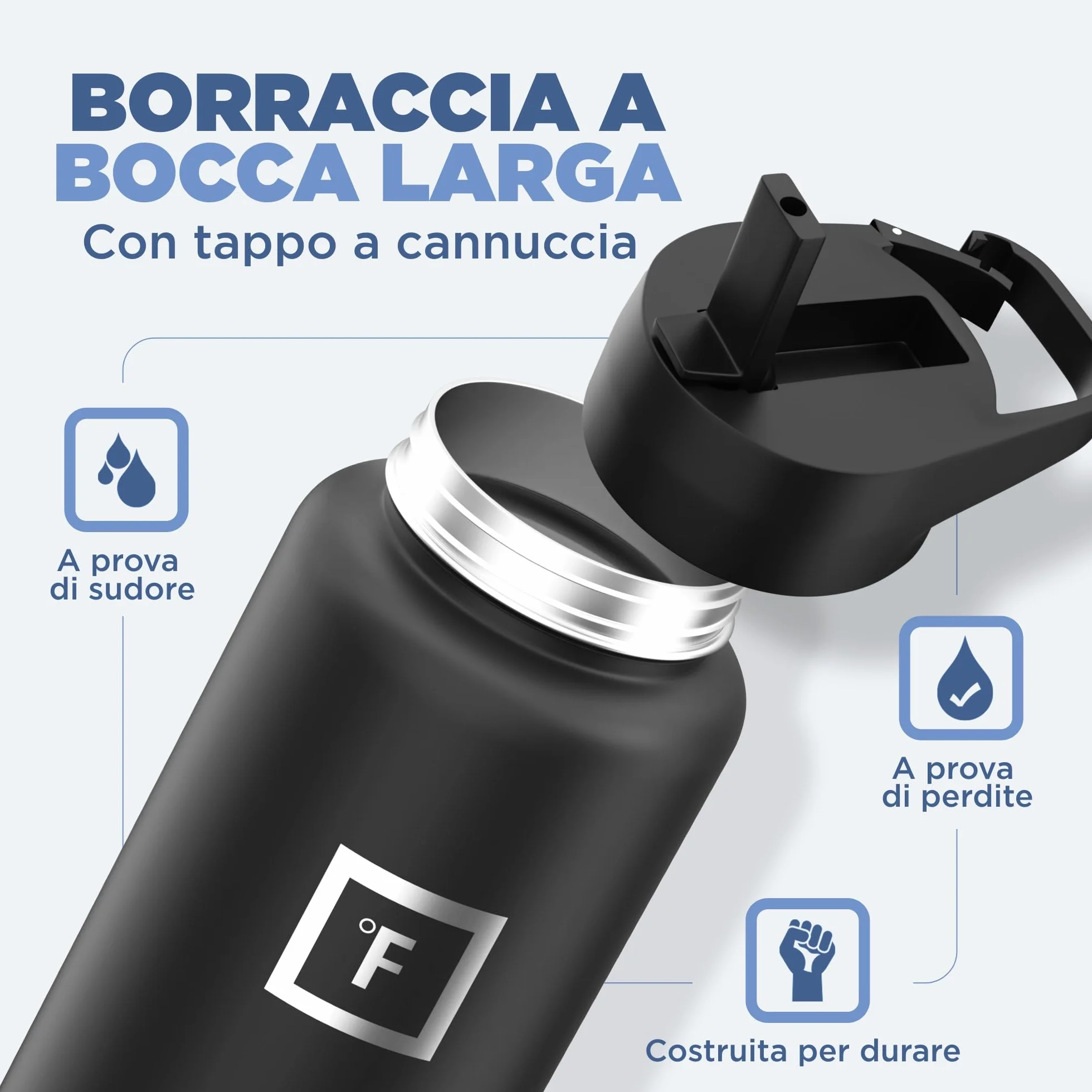 Iron Flask Borraccia sportiva 900 ml 3 coperchi acciaio inox isolato sottovuoto a doppia parete termica