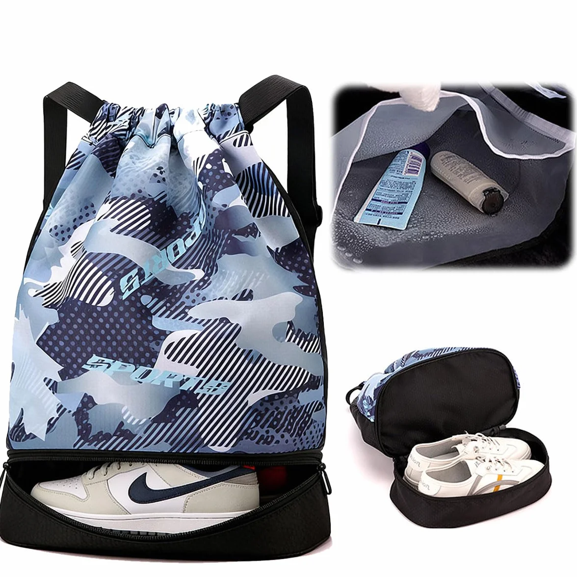 Borsa da Palestra con Coulisse Impermeabile Grande Scomparto Scarpe Sportivo Zaino Unisex per Yoga Spiaggia Nuoto