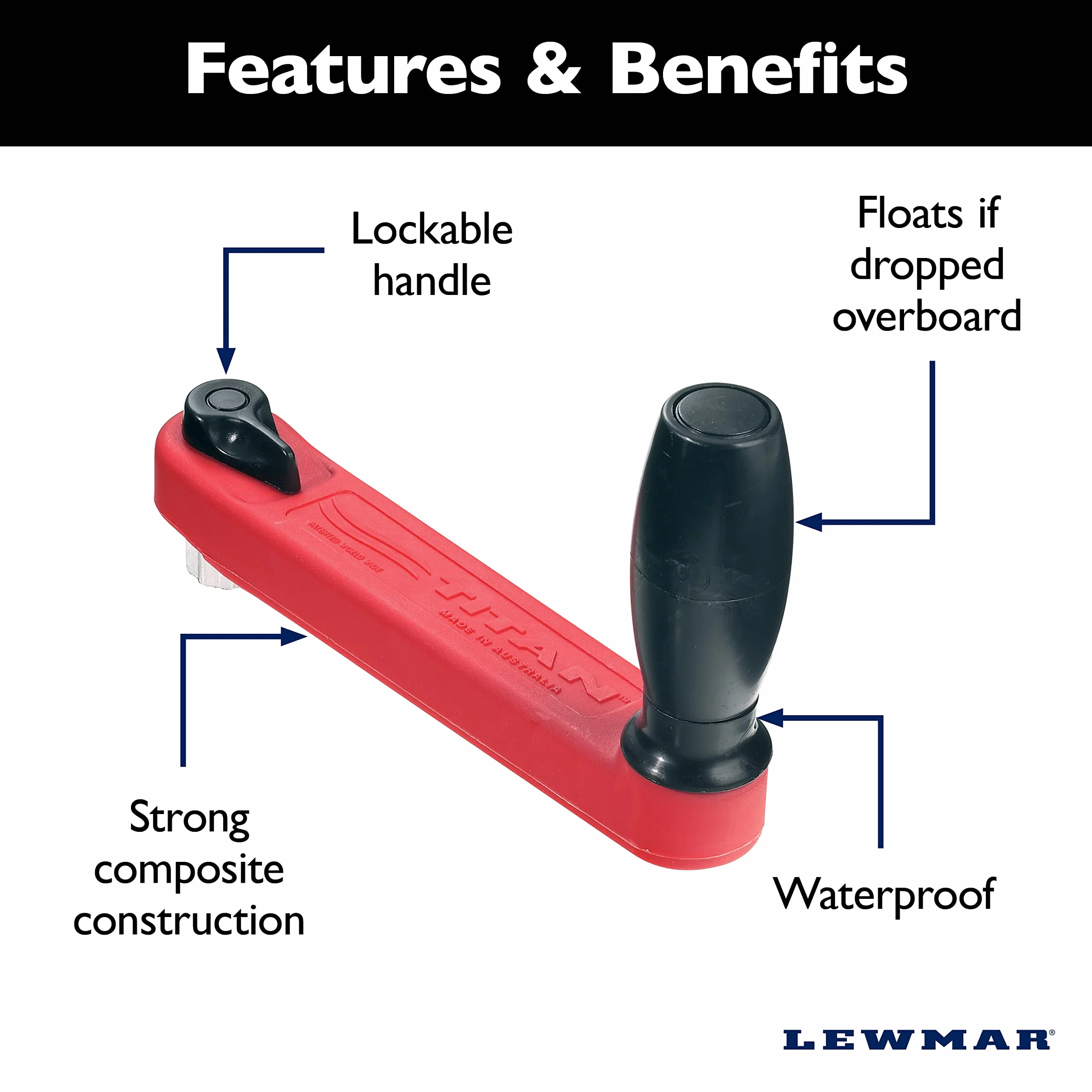 'Lewmar Primary Floating Winch Handle, 8'', Red, Model:29145301'