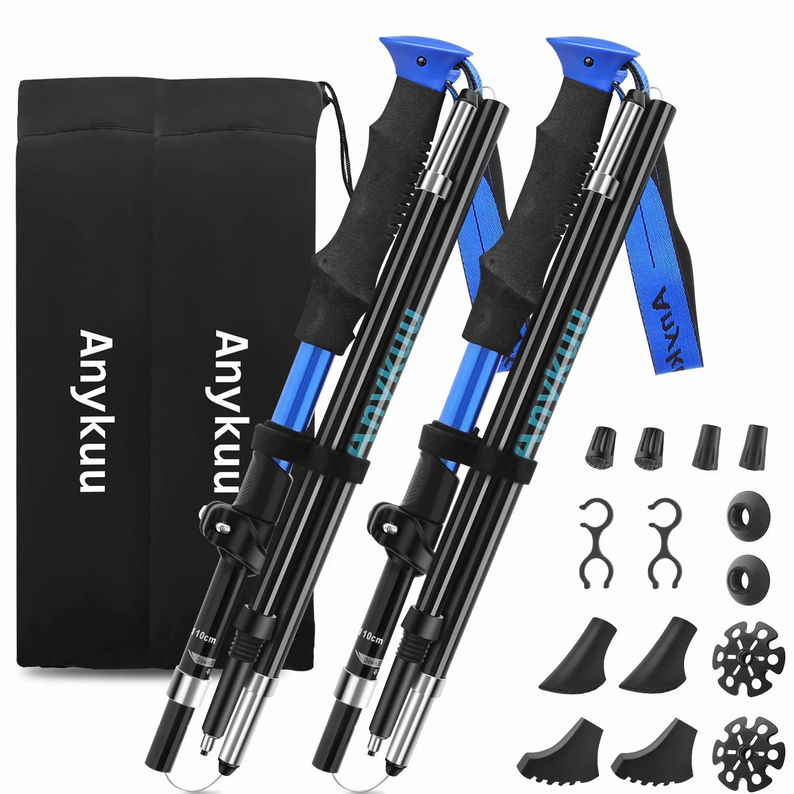 Anykuu Bastoni Trekking Pieghevoli 110-130cm 7075 Alluminio Nordic Walking con Manico Eva