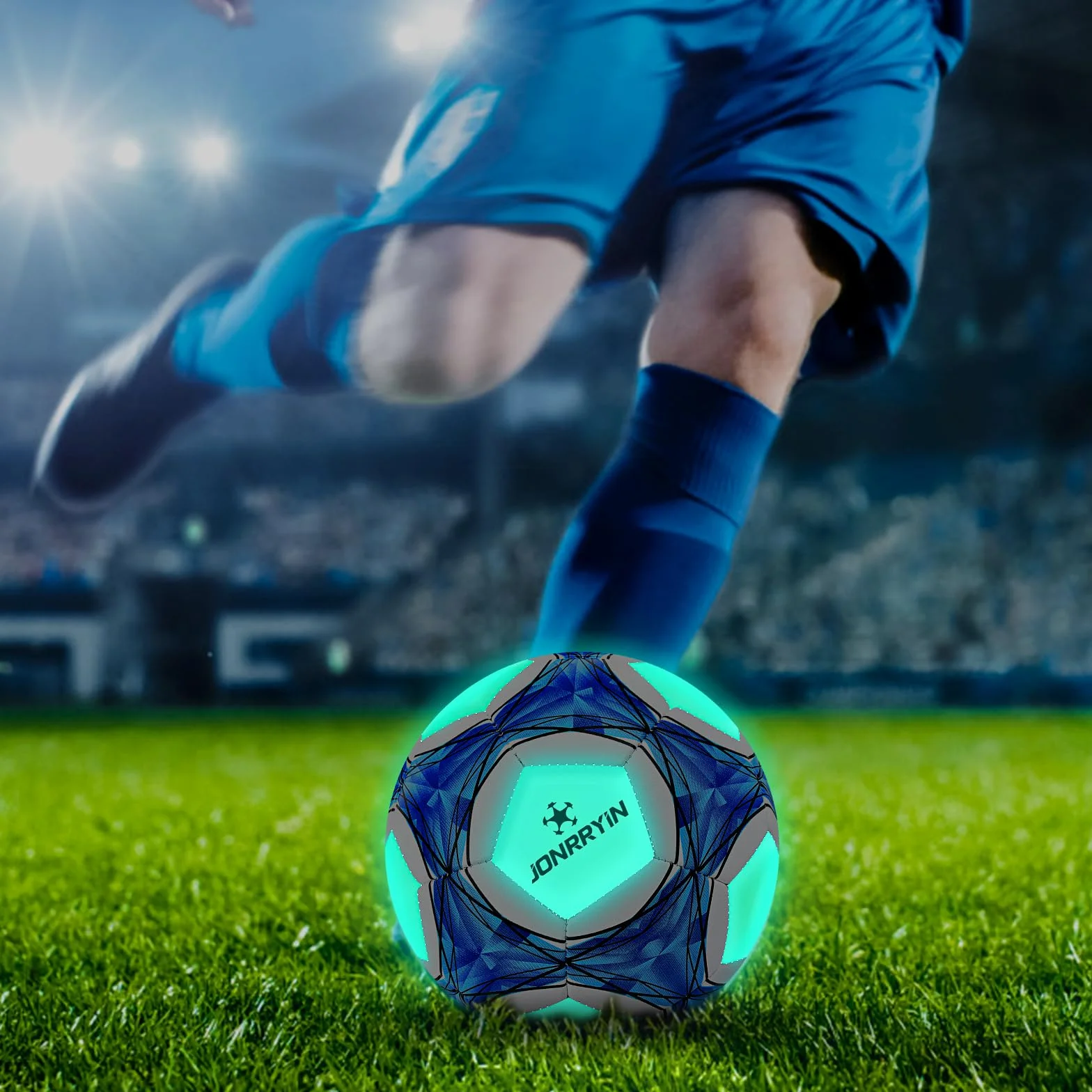 JONRRYIN Pallone Calcio Bambino, Size 5 pallone da Calcio Bagliore al Buio, Palloni Calcio Misura 5 con Zaino e Borsa a Rete Pompa, Pallone da Calcio a Fluorescenza per Allenamenti e Giochi