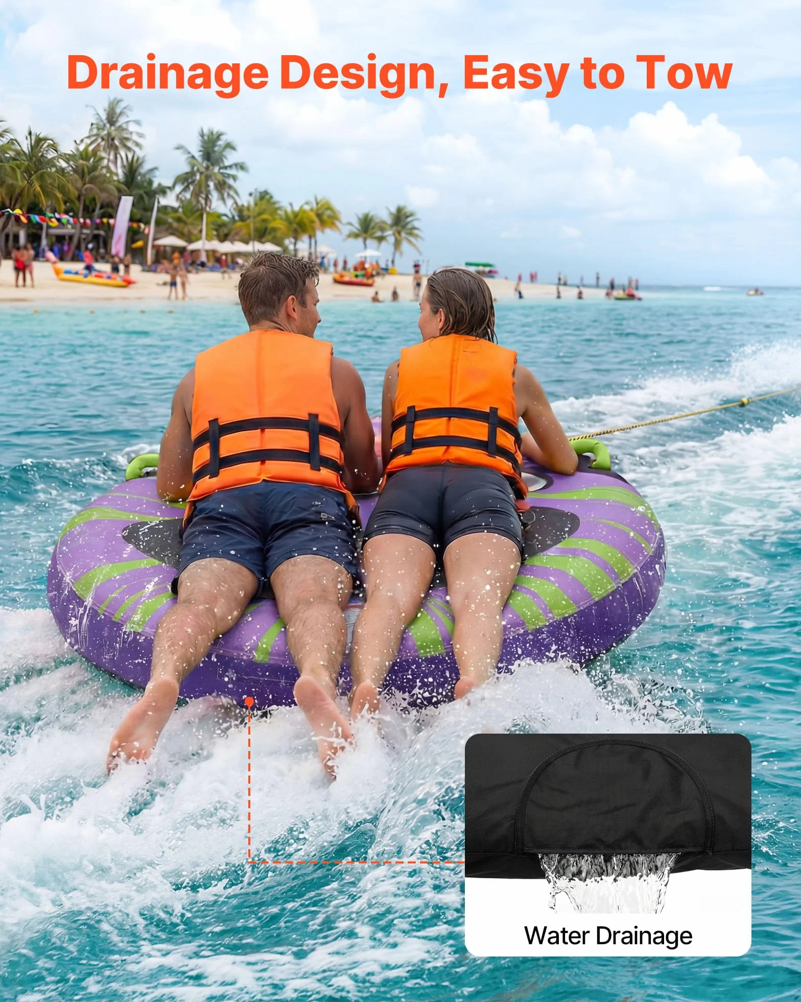 VEVOR Tubo Gonfiabile Trainabile per Barche, Copertura Resistente in Nylon, Gonfiabile per Sport Acquatici, Utilizzo Mare Lago Piscina, Unisex Adulto, Verde Viola