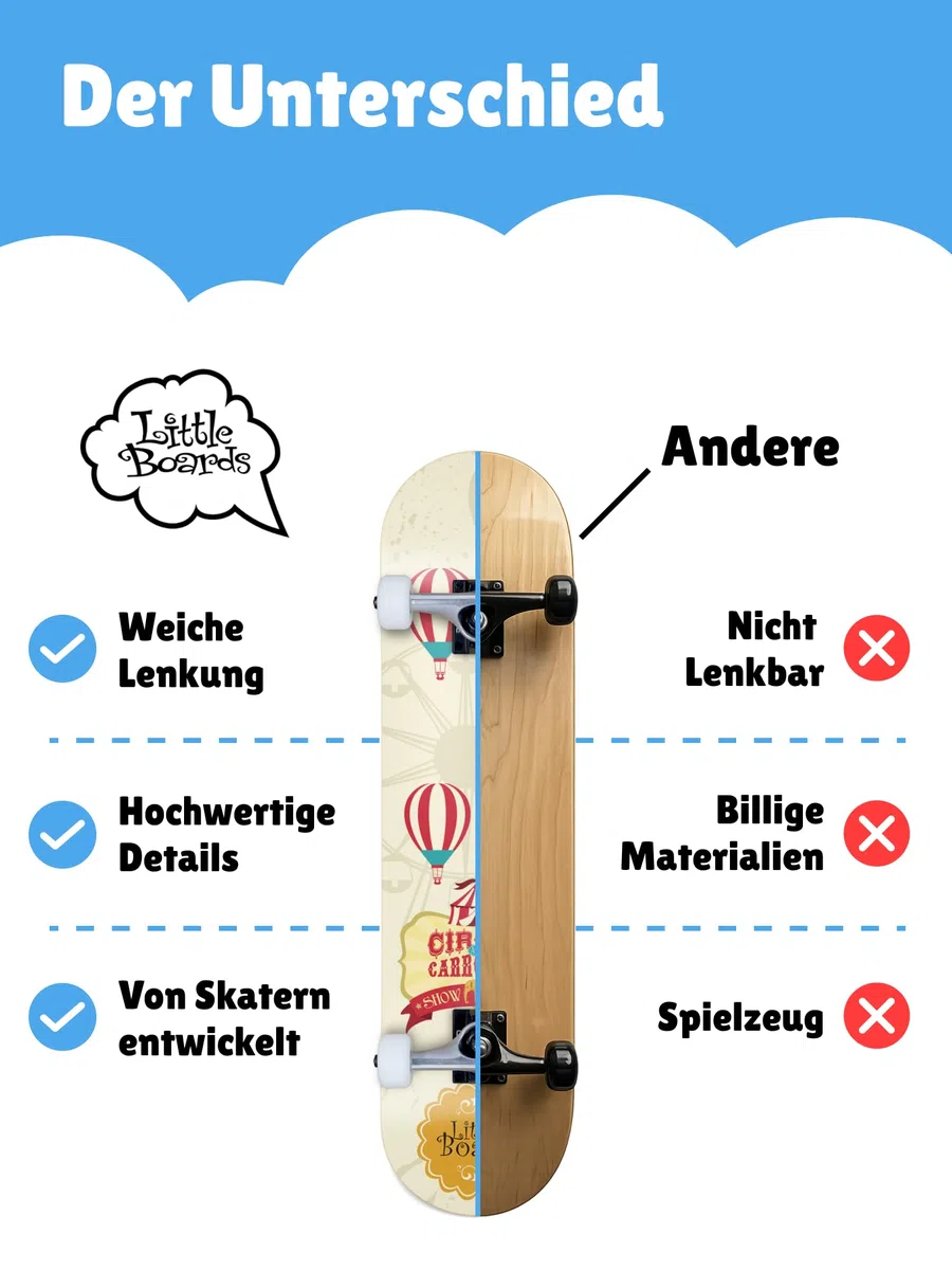 Skateboard per bambini – tavola completa di alta qualità per principianti dai 3 o 4 anni in su, in 7 strati di acero, con nastro antiscivolo, assi e ruote in uretano, cuscinetti a sfera