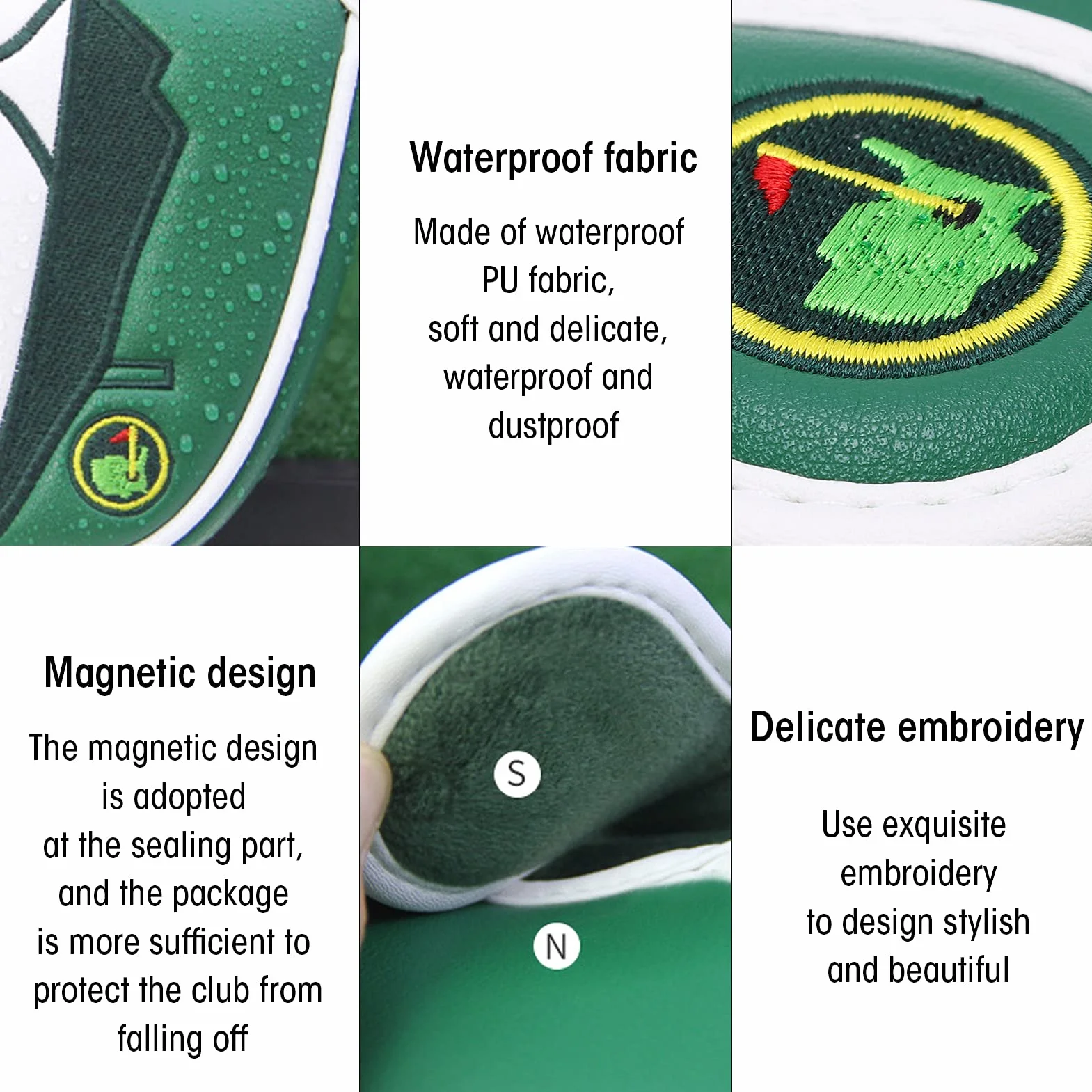 Copriputter da Golf a Semicerchio per Mazzuolo Ricamato Verde Copricapo per Putter