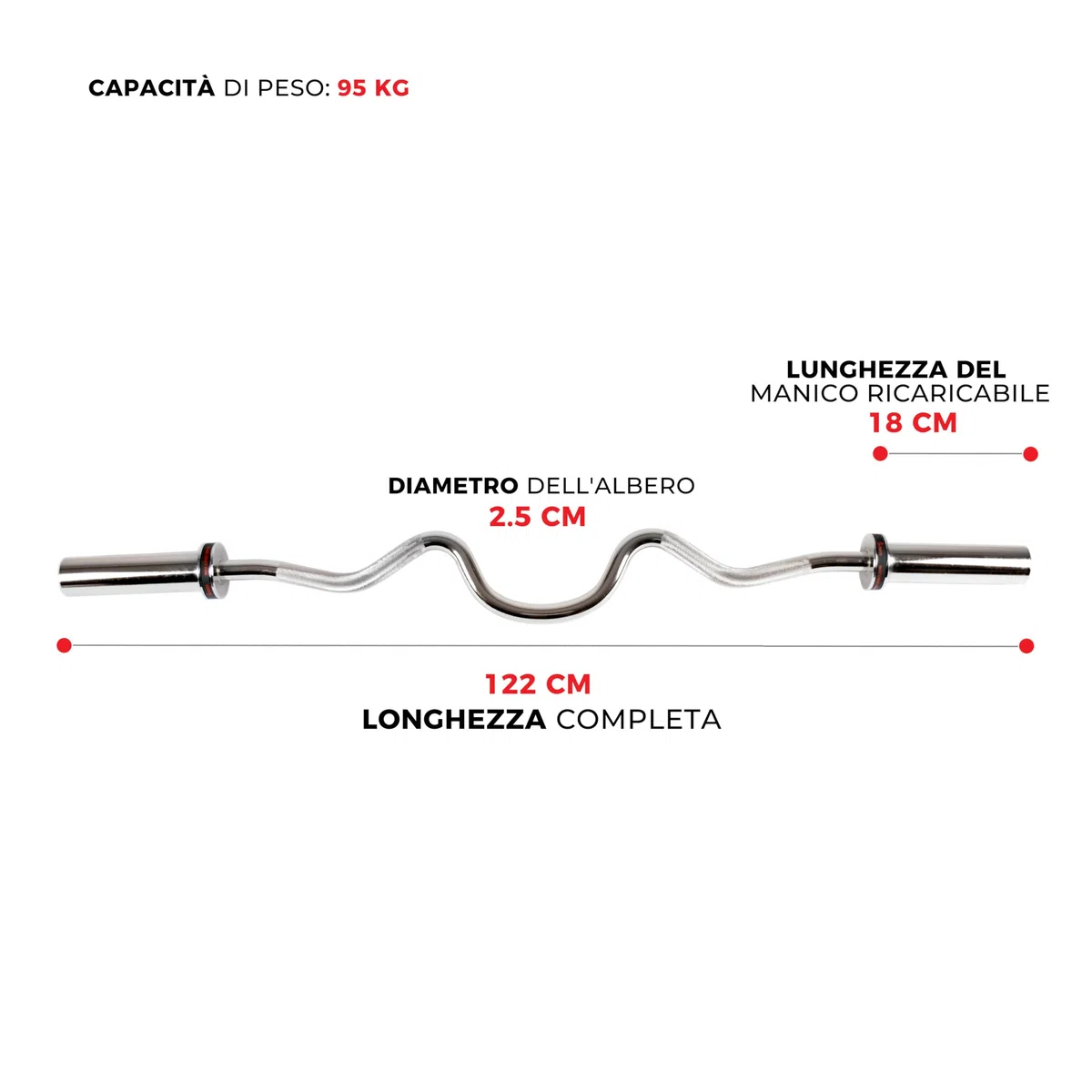 'Sunny Health & Fitness 48'' Olympic Super Curl Bar with Ring Collars Strength Training Bar for Traps, Deadlifts, Squats and More - OB-48'