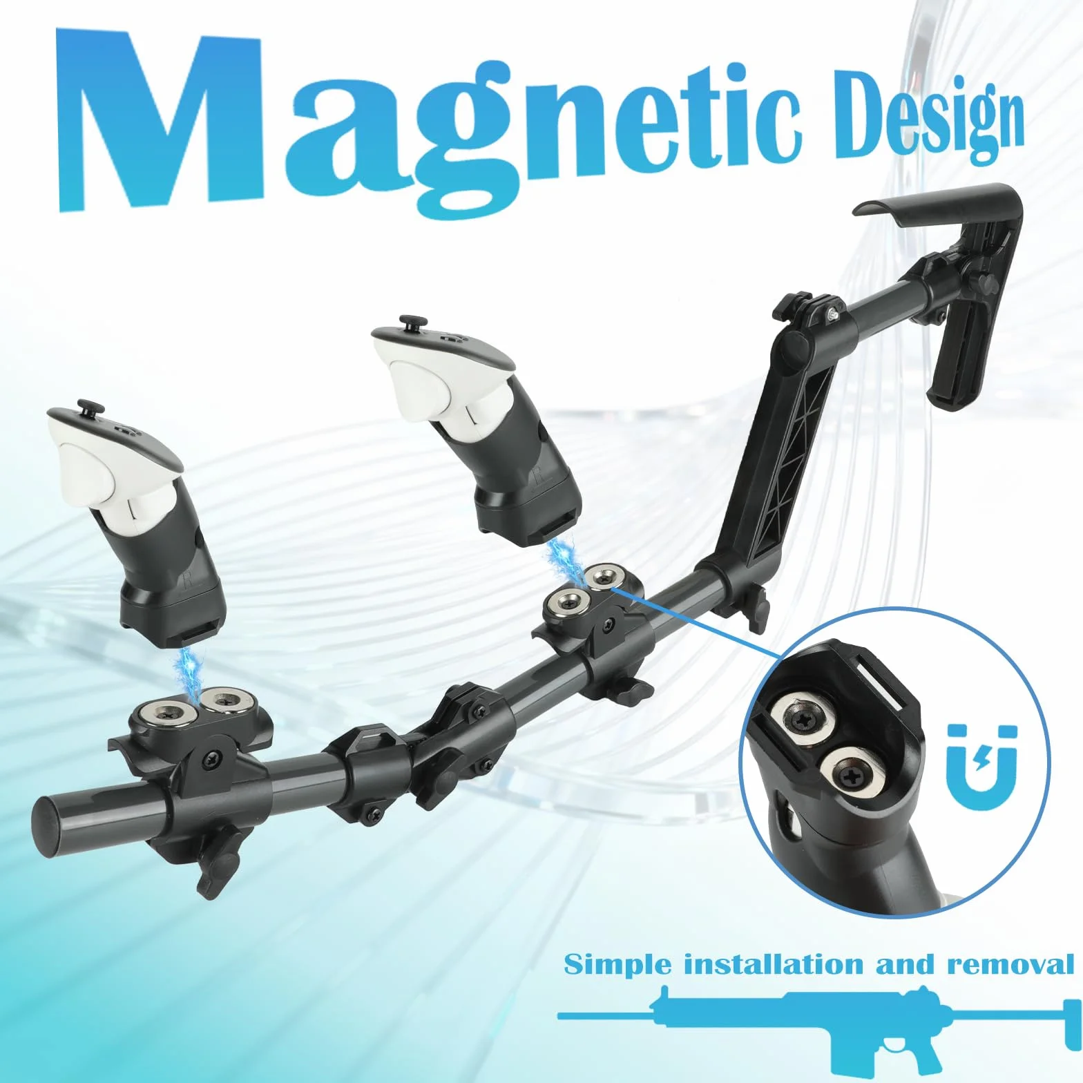 VR Gunstock per MetaQuest 3, pistola compatibile con impugnatura VR MetaQuest 3 per migliorare la stabilità e il controllo, adattatore magnetico (nero)