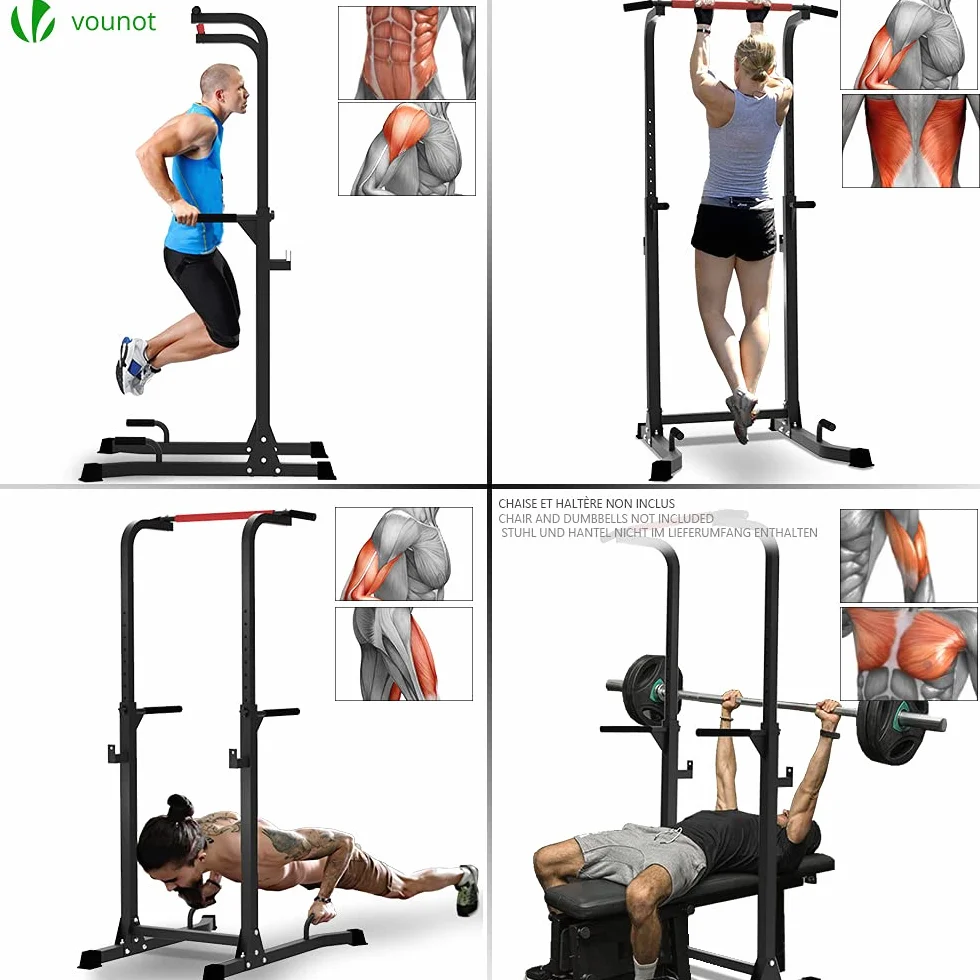 VOUNOT Power Tower, Dip Station Pull Up Bar for Home Gym Strength Training