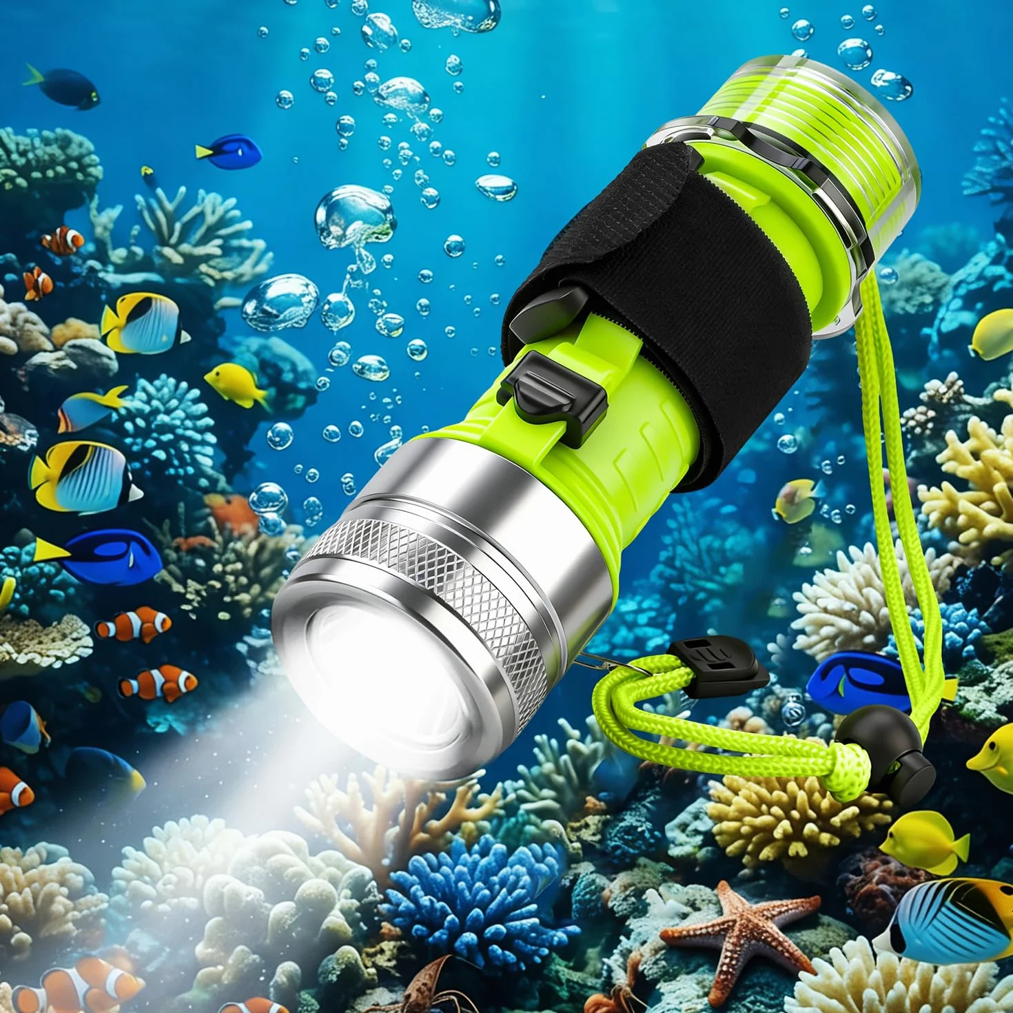 Torcia subacquea ricaricabile 1500 lumen IPX8 LED impermeabile 3 modalità subacquee (argento)