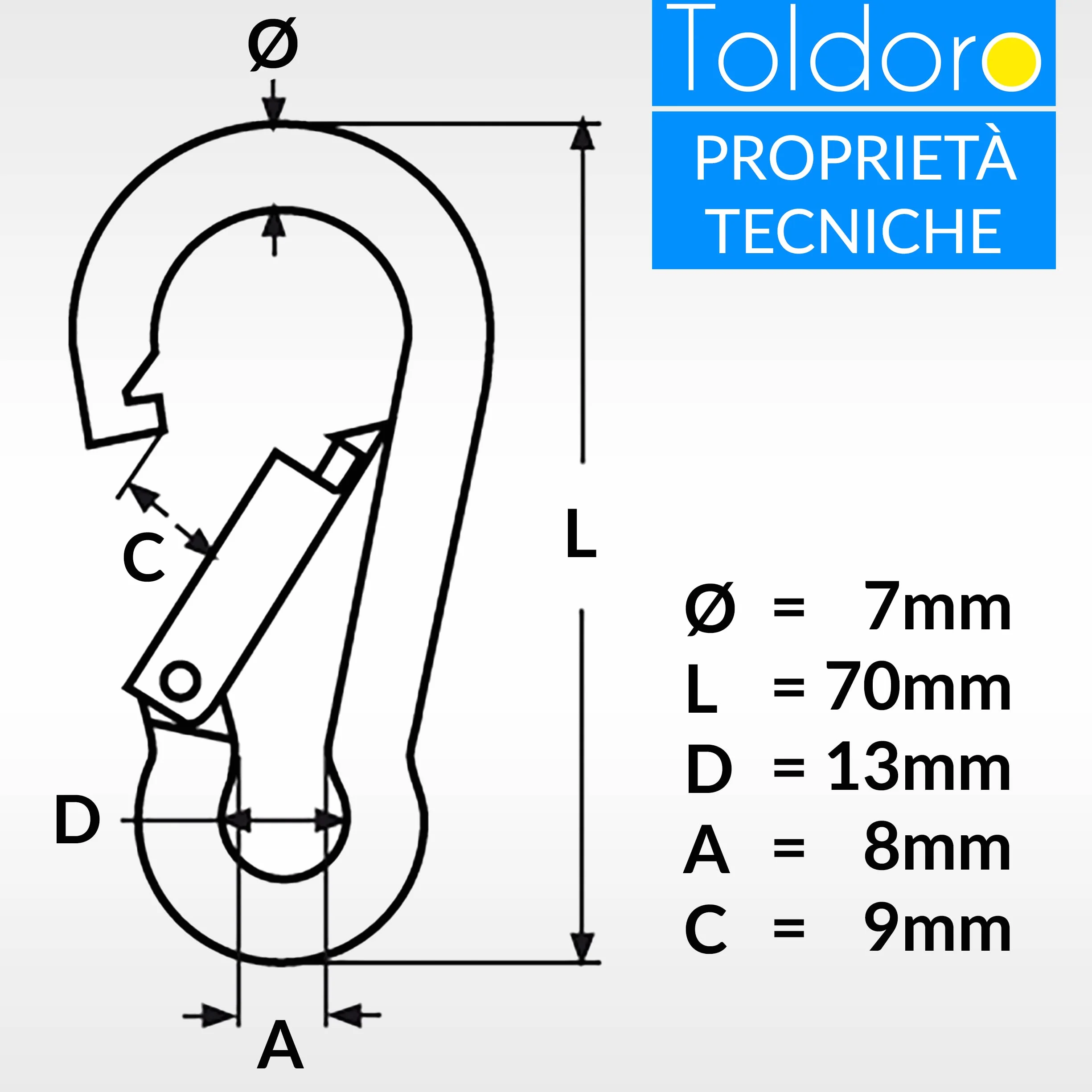 Toldoro Moschettone acciaio inox 7x70mm multifunzione per altalena campeggio slackline Set