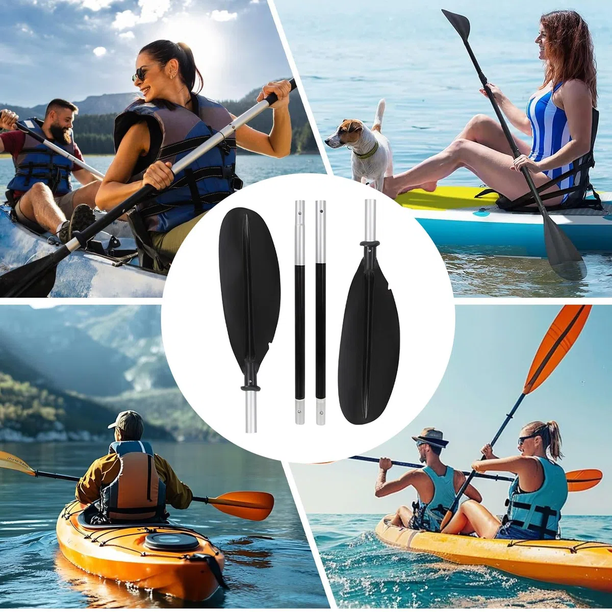 Generico Pagaie Kayak per Adulti, Pagaia Doppia per Barca da Lago, Doppia Pala Lega Alluminio Smontabile Attrezzo Voga per Pesca Fiume Sport Acqua Lago Barca Allenamento Touring Adulti