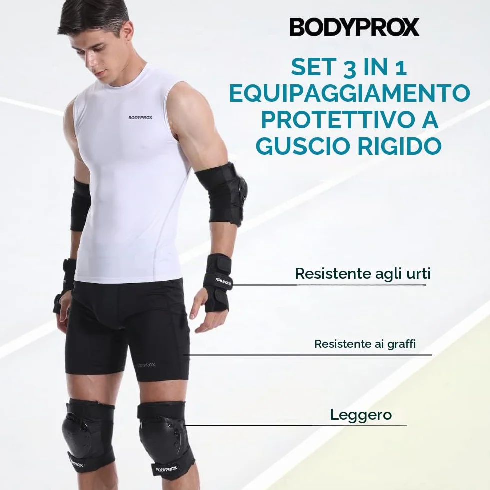 BODYPROX Set di protezioni per ginocchia, gomiti e polsi per pattinaggio