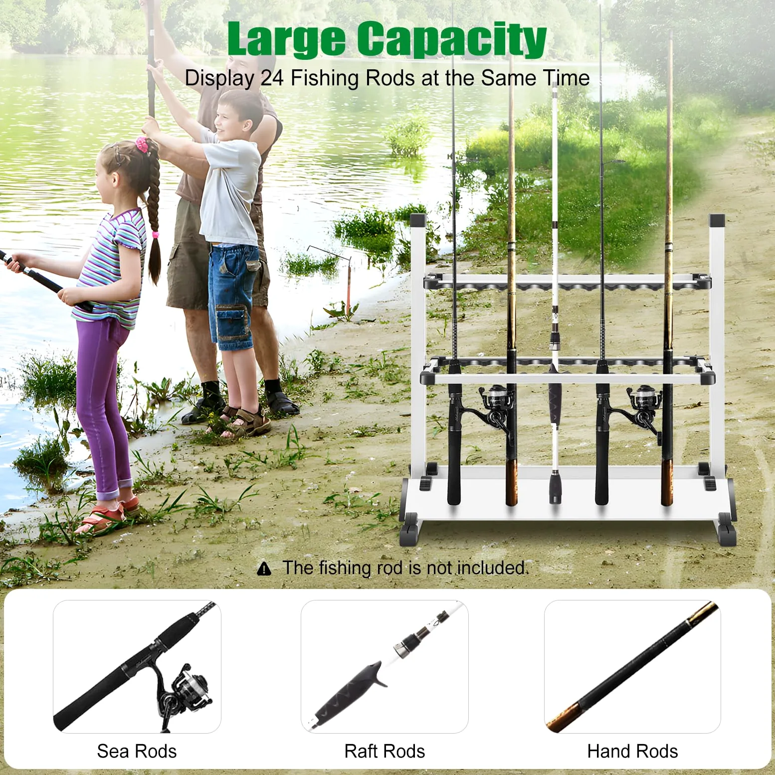 Supporto per canne da pesca, 24 canne da pesca, accessori da pesca, organizer per canne da pesca in garage o in casa