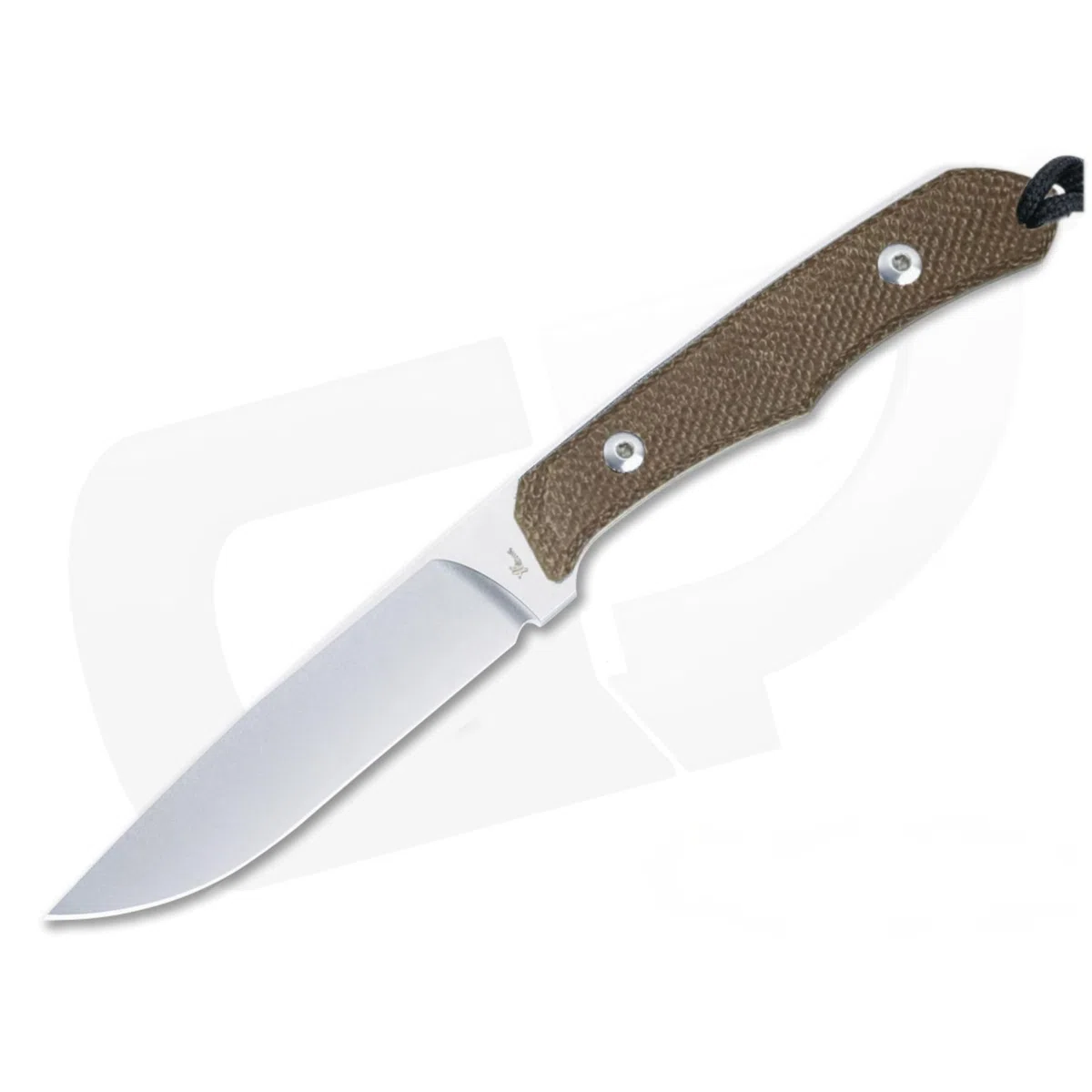 Coltello da caccia a lama fissa leggero con lama a punta cadente stonewashed, impugnatura in tela naturale Micarta, fodero in Kydex, clip da cintura