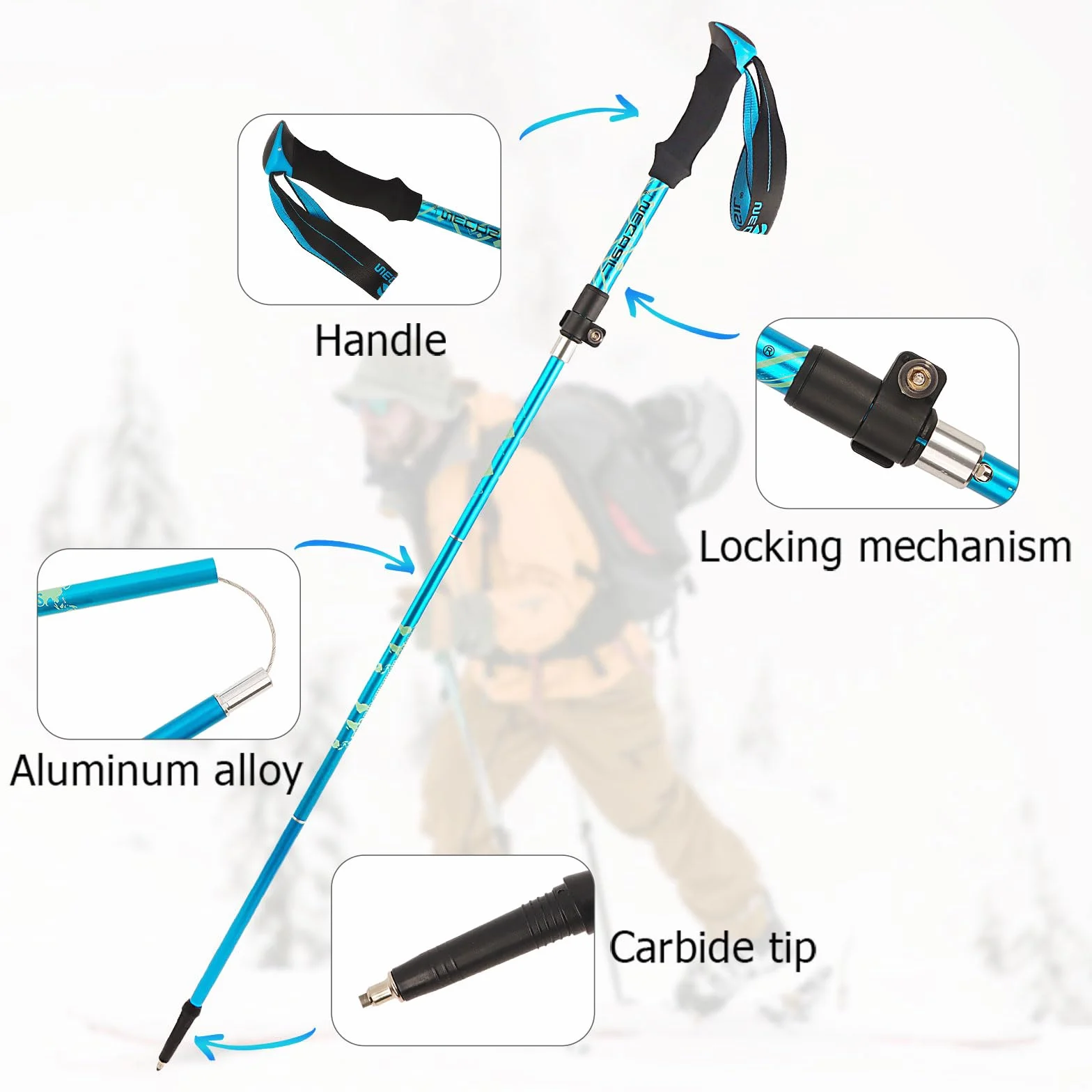 Bastoni da Trekking Pieghevoli Telescopici 107-131cm per Escursionismo