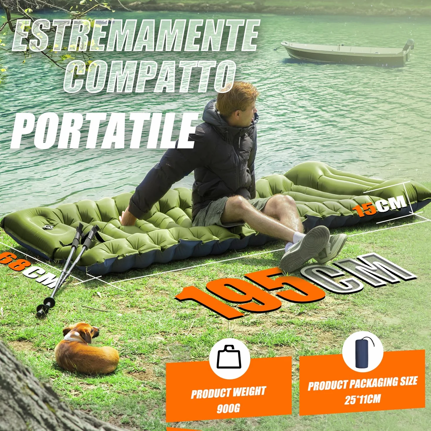 Yuzonc Materassino Campeggio Autogonfiante Ultraleggero con Cuscino, Materasso Gonfiabile Portatile per Escursionismo Trekking Tenda