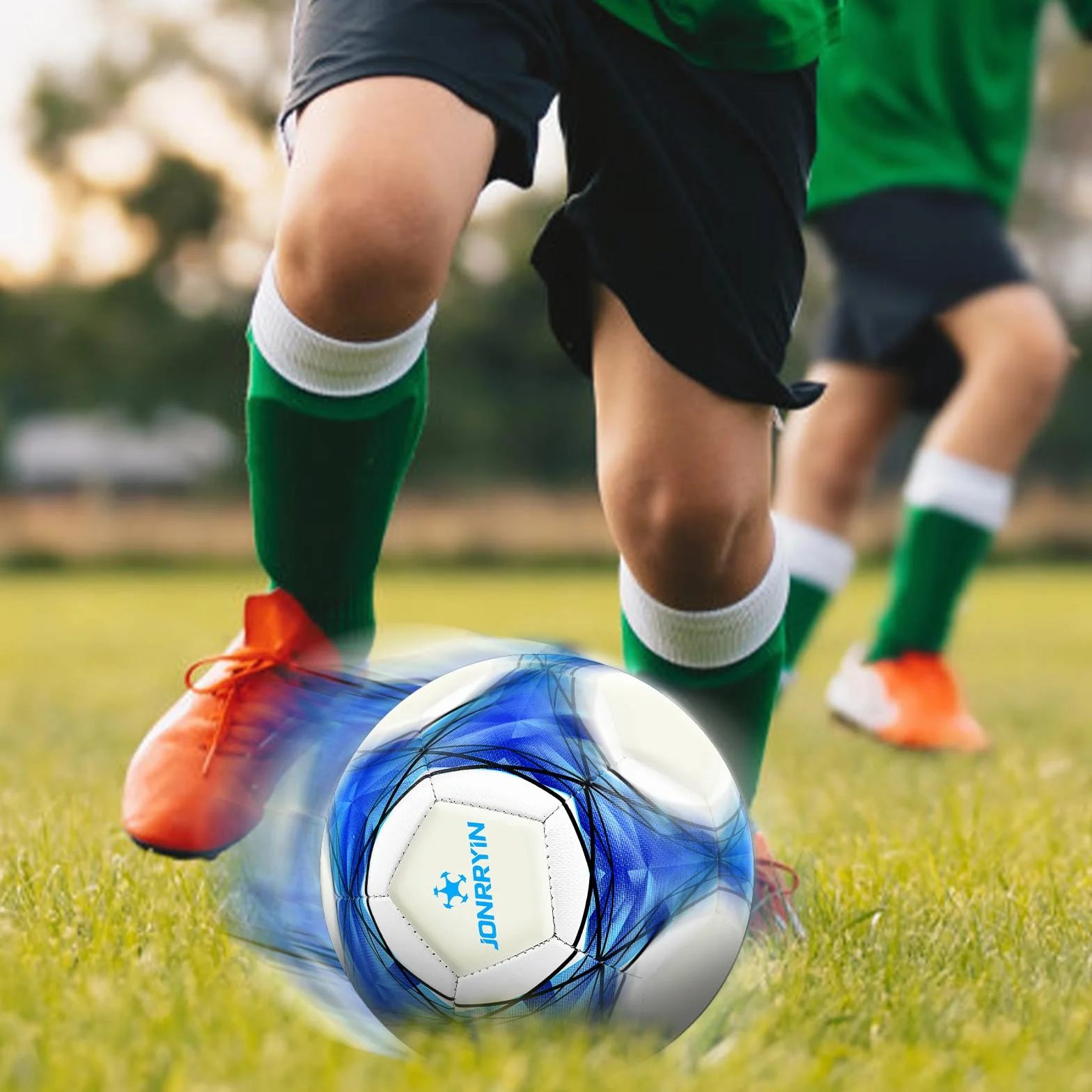 JONRRYIN Pallone Calcio Bambino, Size 5 pallone da Calcio Bagliore al Buio, Palloni Calcio Misura 5 con Zaino e Borsa a Rete Pompa, Pallone da Calcio a Fluorescenza per Allenamenti e Giochi
