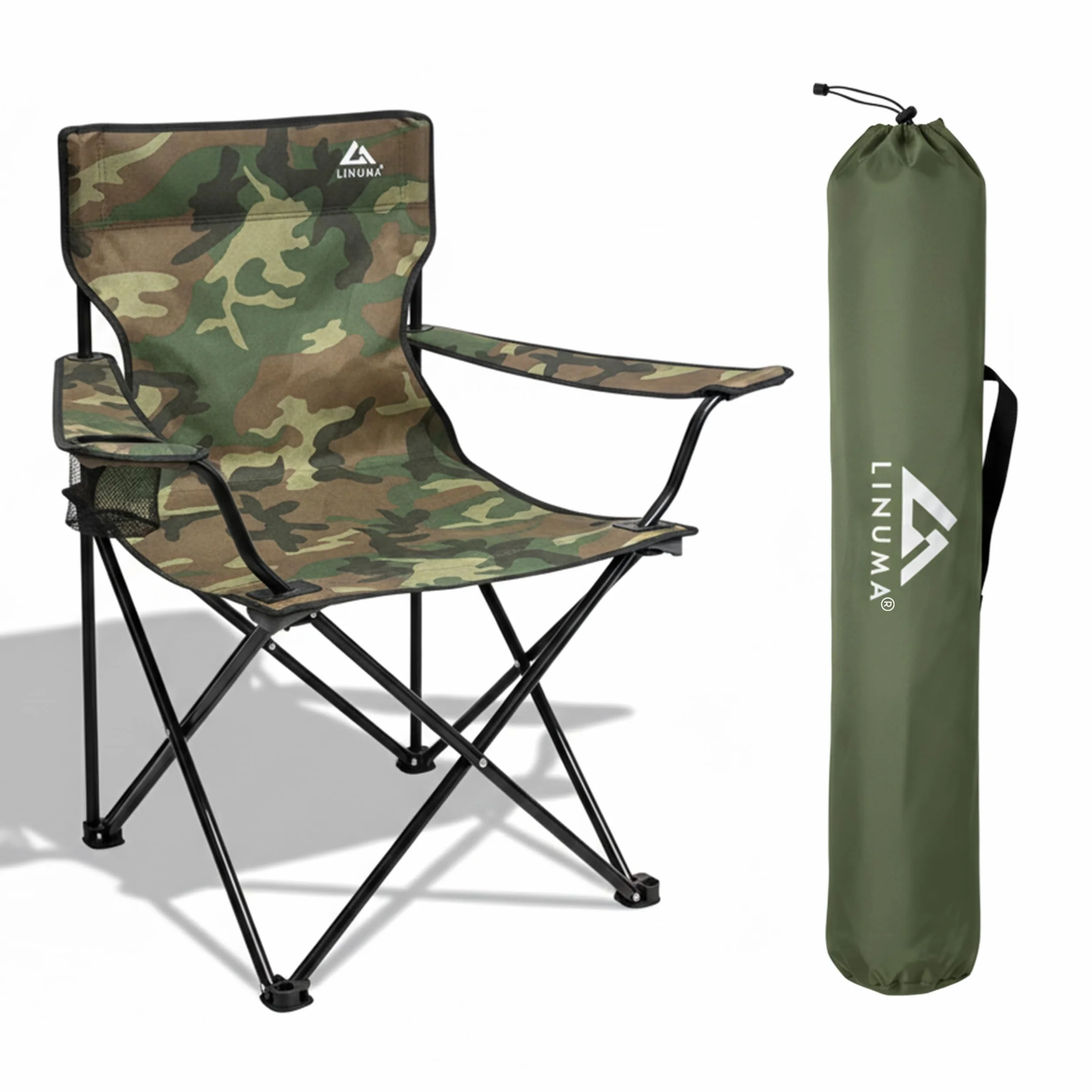 Sedia pieghevole mimetica da campeggio, da pesca, con portabicchieri e borsa per il trasporto, pieghevole, da giardino, pieghevole, da pesca (1, mimetico)