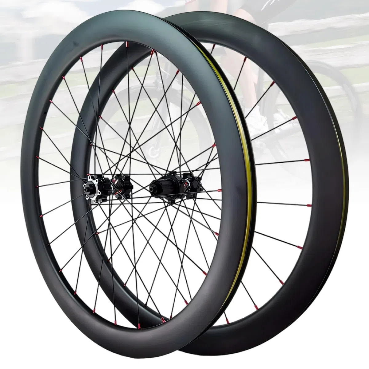 Set di Ruote per Bici da Corsa 700C Cerchi in Fibra di Carbonio Altezza 38/50mm Sgancio Rapido Freno A Disco Mozzo 24H Straight Pull per Cassetta 7-12 velocità(50MM)