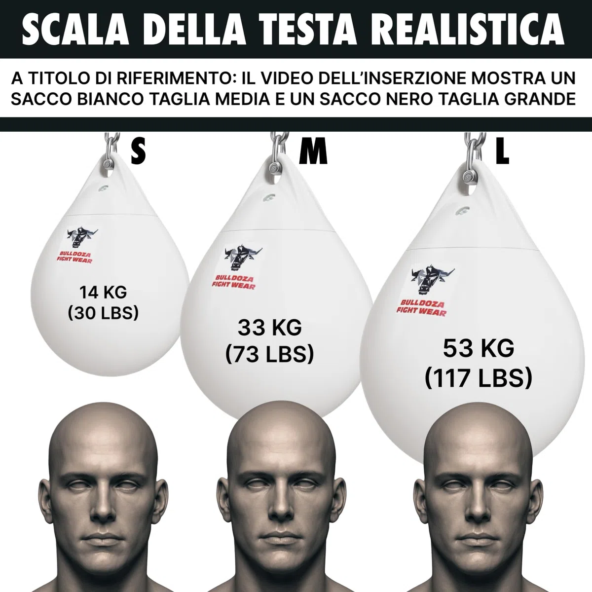 Bull Doza Sacco da Boxe Bianco ad Acqua – Sacco da Allenamento Riempito d’Acqua – Resistente (Small/Medium/Large)
