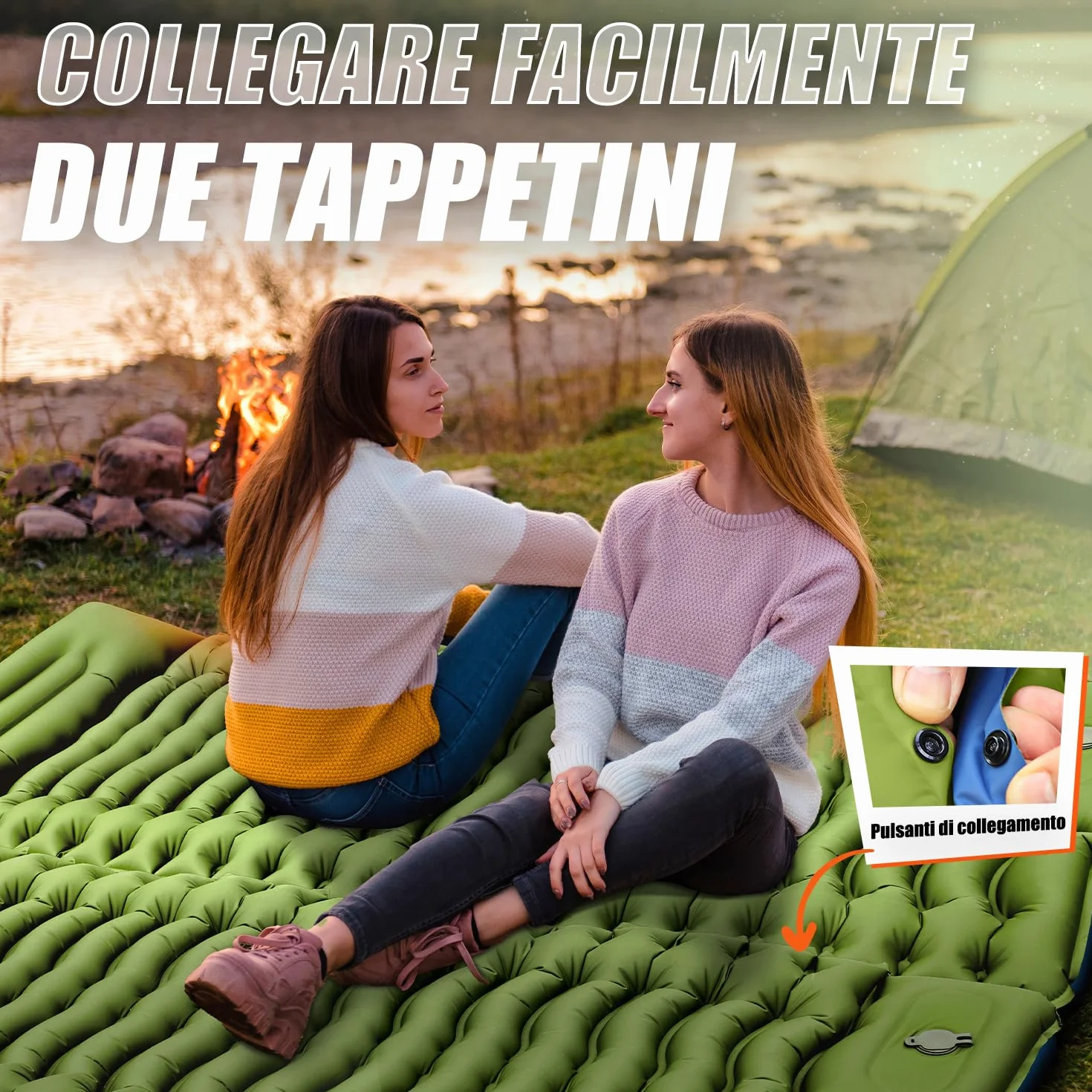 Yuzonc Materassino Campeggio Autogonfiante Ultraleggero con Cuscino, Materasso Gonfiabile Portatile per Escursionismo Trekking Tenda
