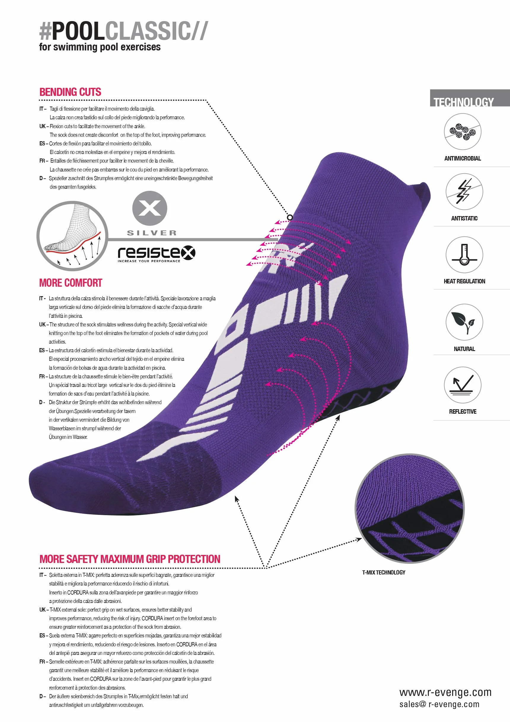 R-EVENGE Calza Pool Classic Q-NOVA, ideale per le attività in acqua e superfici bagnate. Antibatterica e antiscivolo