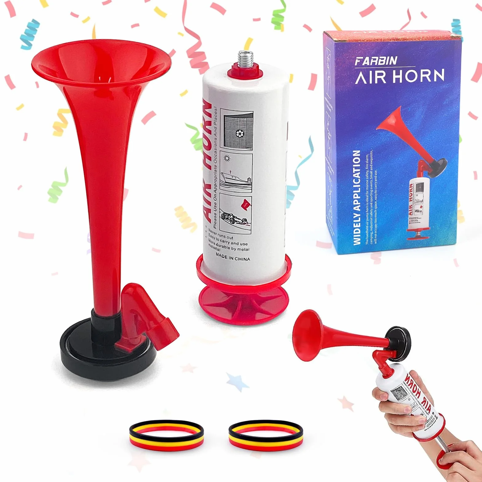 Tromba da stadio Air Horn estremamente forte con 2 braccialetti in silicone