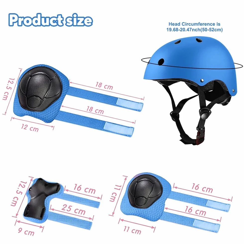 Set di Casco Protezione Bambini, 5 in 1 Casco Bici Protezioni Set per 3-11 Anni Regolabile Polso Ginocchiere Protezione per Skateboard Hoverboard Pattini in Linea(Blu)