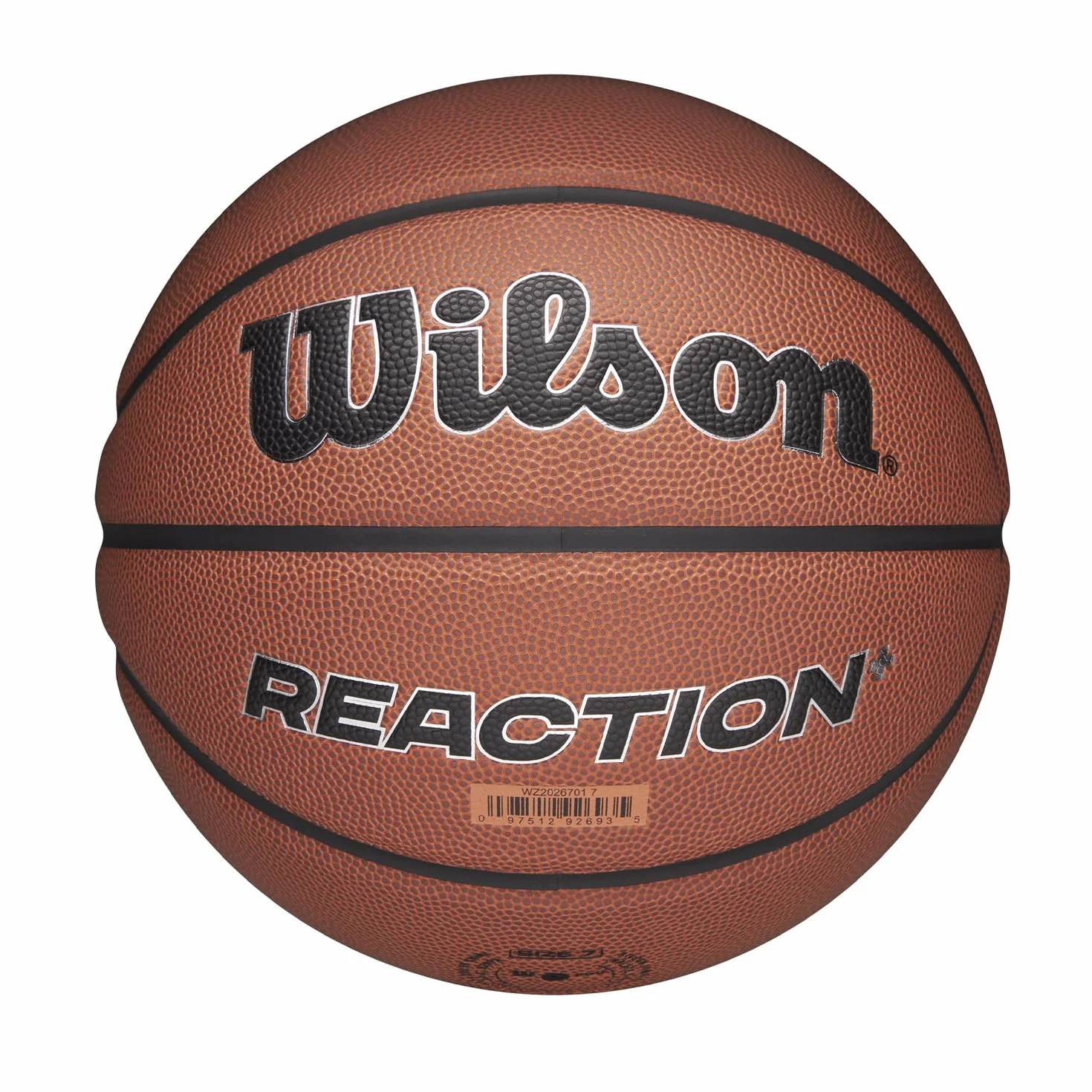 Wilson Pallone da Basket Reaction Plus, In Materiali Compositi Resistenti con Design a Canali Profondi, Marrone/Argento, Misura 5