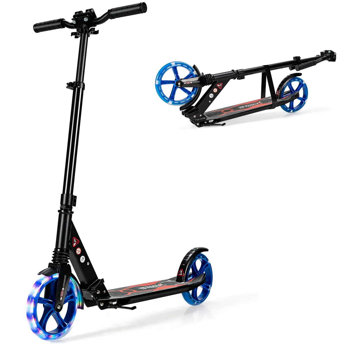 COSTWAY Scooter Monopattino a Spinta per Bambini Pieghevole e Regolabile in Altezza (91-106 cm), con Ruote Luminose e Cavalletto, Carico Massimo 100kg