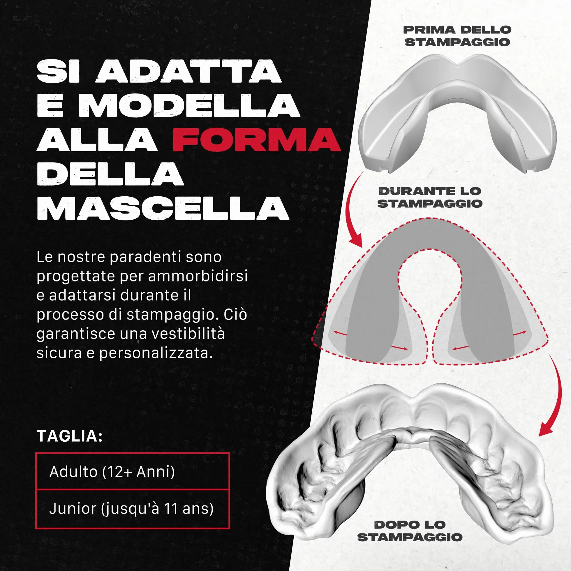 SAFEJAWZ Nitro Paradenti Sportivo Completo per Adulti e Bambini Rugby MMA Hockey Judo Boxe Grigio
