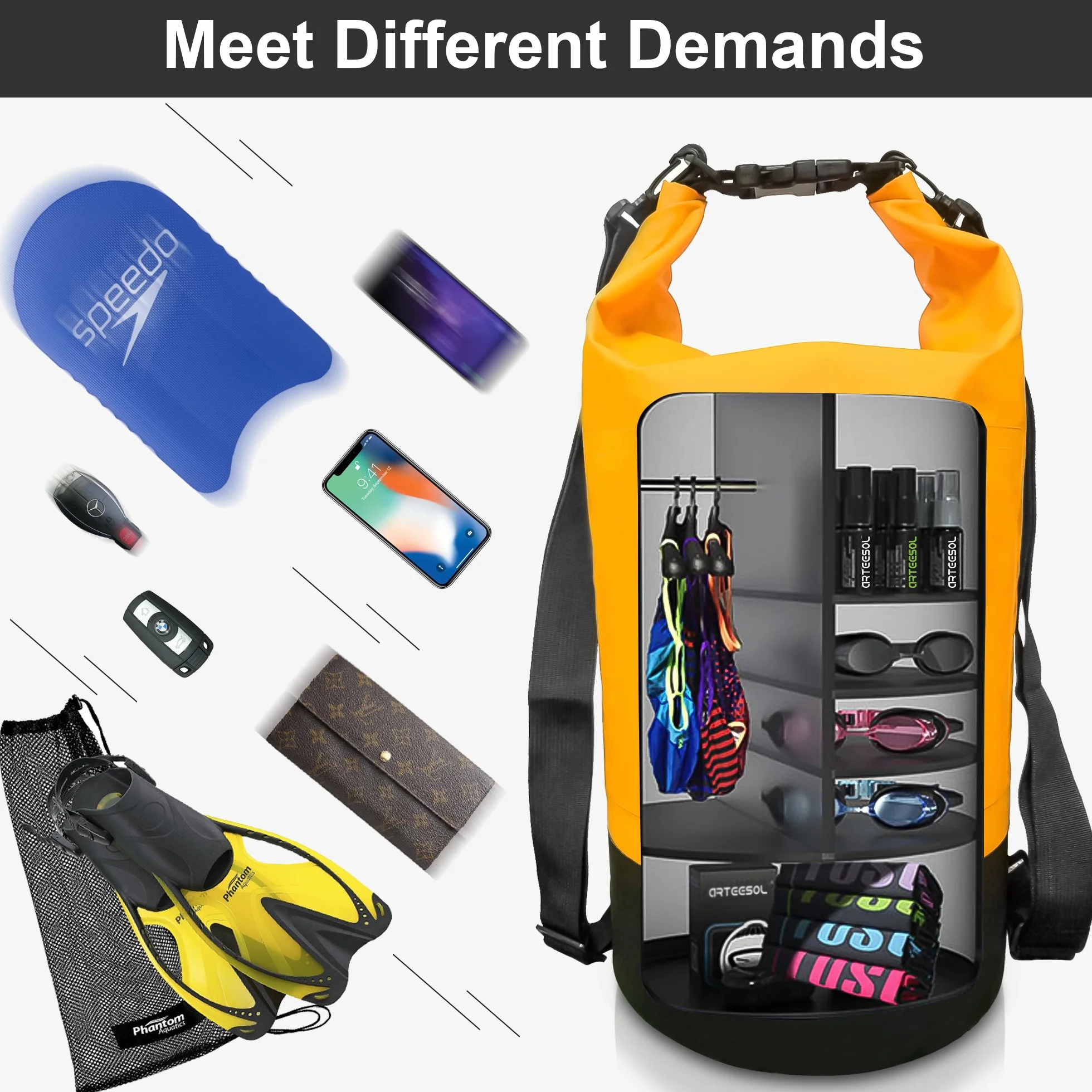 5L 10L 20L 30L Impermeabile Borsa Secca/Borsa Impermeabile con Cinghia Lunga Regolabile per Kayak in Barca Escursione in canoa/pesca/Rafting/Nuoto/Snowboard
