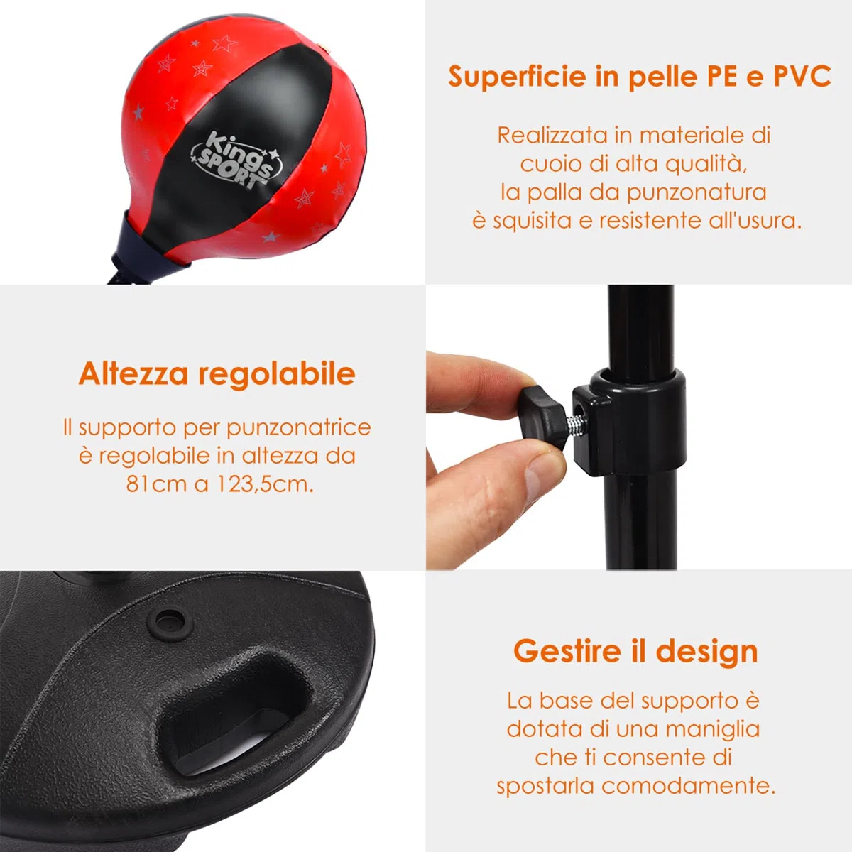 COSTWAY Sacco da Boxe per Bambini Altezza Regolabile, Punching Ball per Bambini con Guantoni, Palla di Pugilato da Terra con Base Stabile Riempibile con Acqua o Sabbia