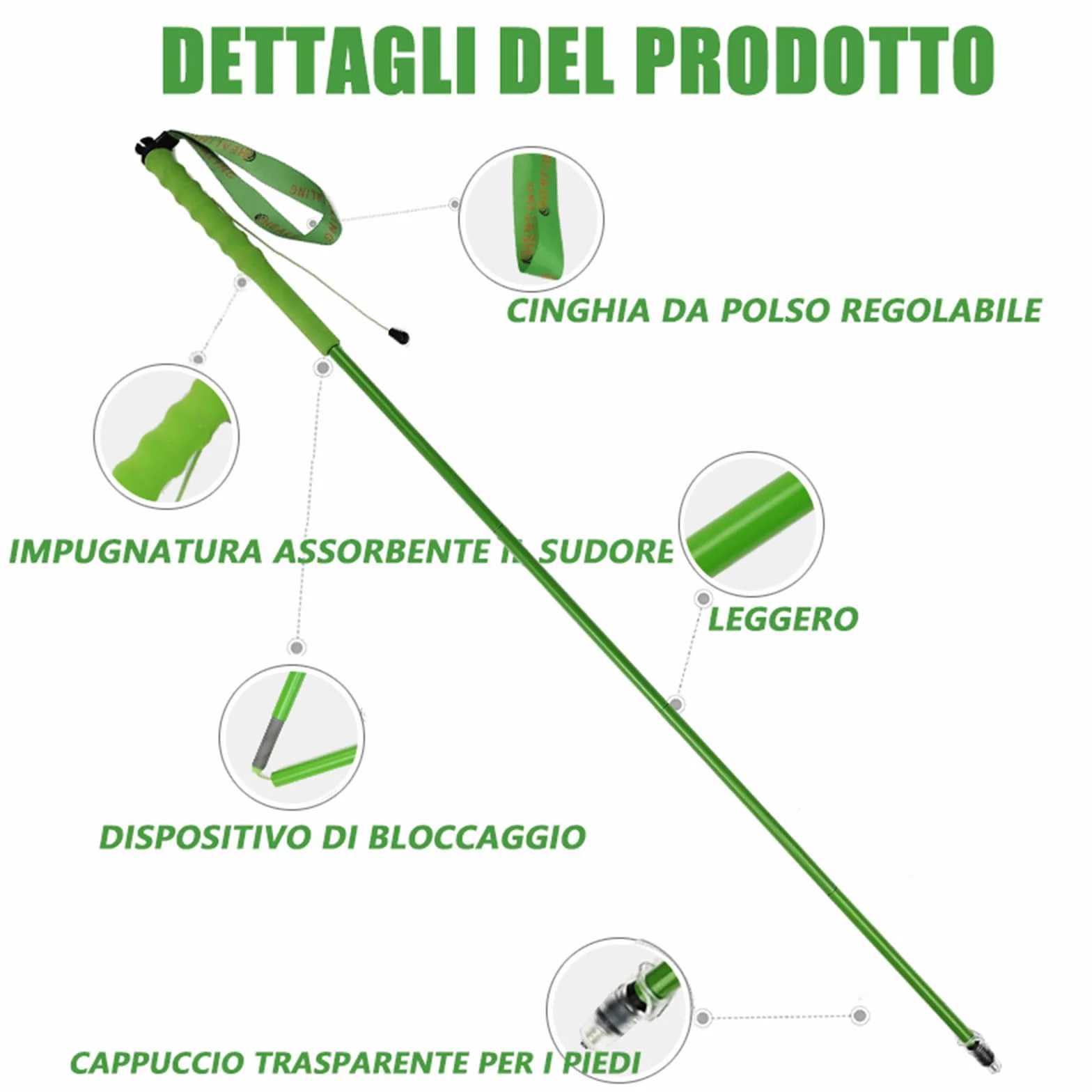 Bastoncini da Trekking in Fibra di Carbonio Ripiegabili 5 Sezioni, Leggeri e Robusti per Escursioni e Alpinismo