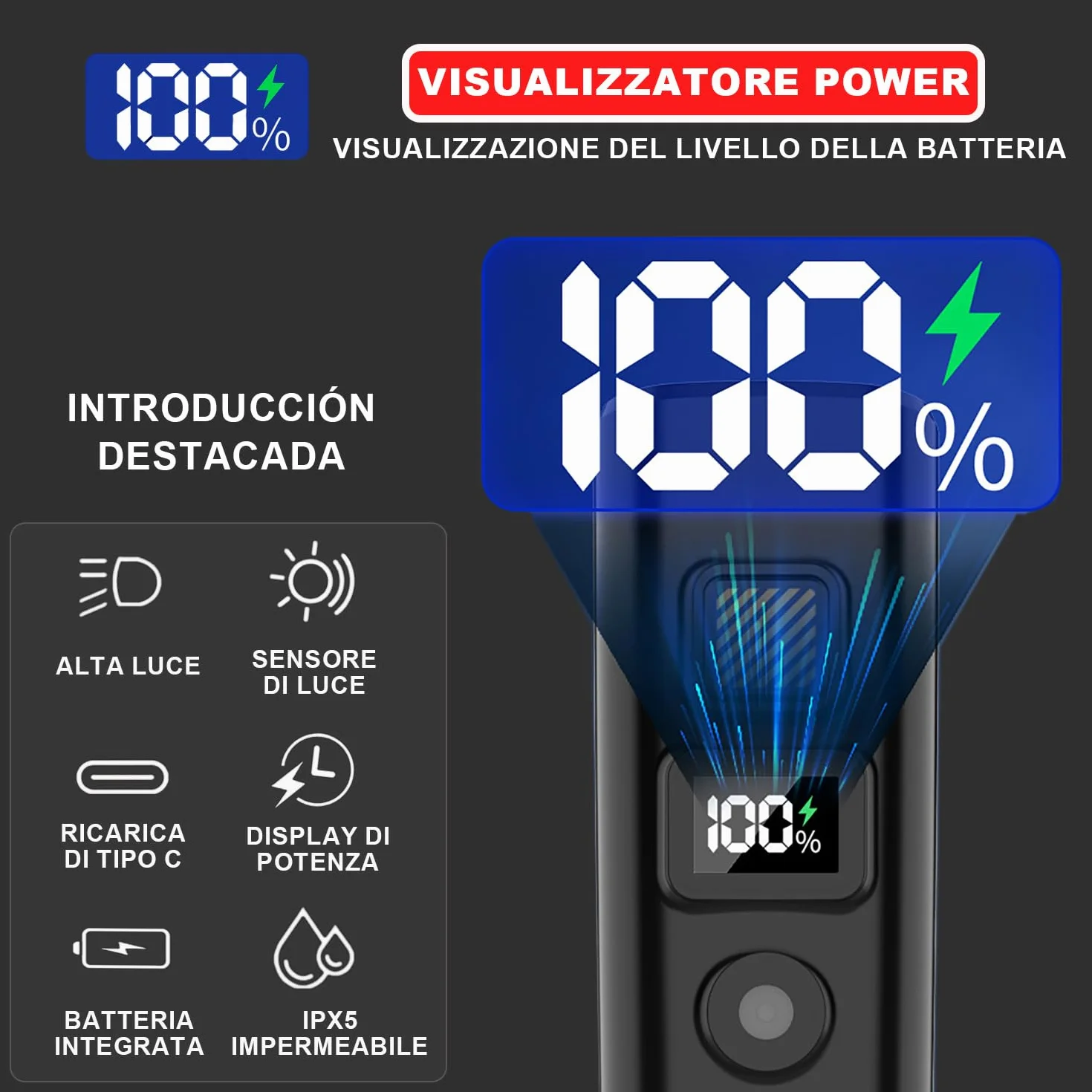 EBUYFIRE Luci Bicicletta LED con Sensori di Luce e Display Digitale, Set Ricaricabile Super Luminoso Anteriore e Posteriore