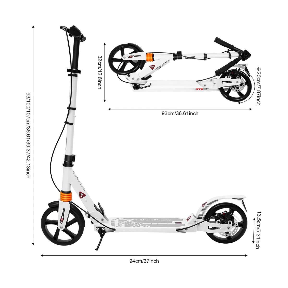 Monopattino professionale pieghevole City Scooter per adulti con freno a mano, massimo 120 kg, con freno, regolabile in altezza
