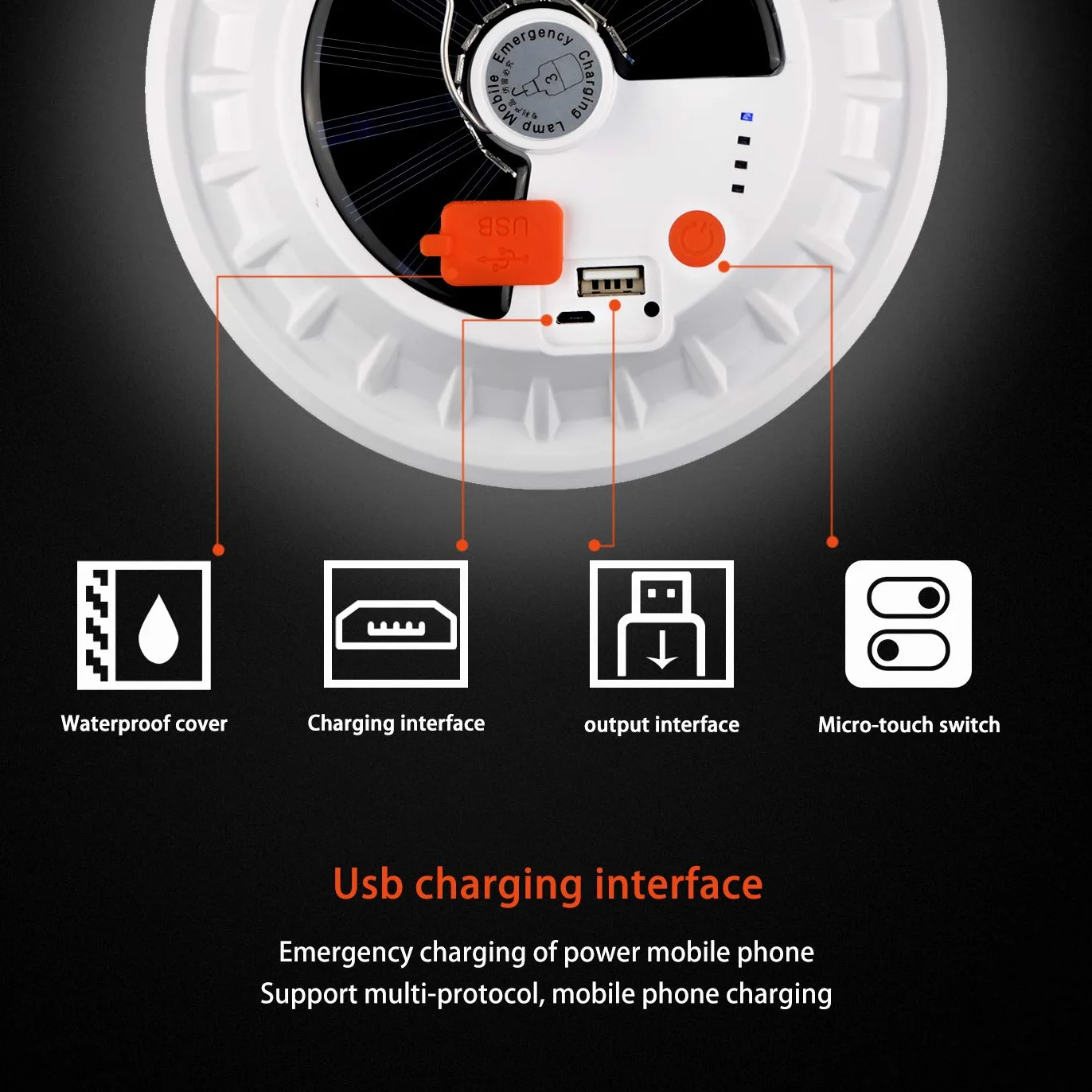 Lampadina da Lavoro Sospensione, Lampada da Campeggio Solare USB Ricaricabile con Telecomando, Lampada da Esterno IPX7 Impermeabile Luce Esterna Portatile da Campeggio Giardino Barbecue