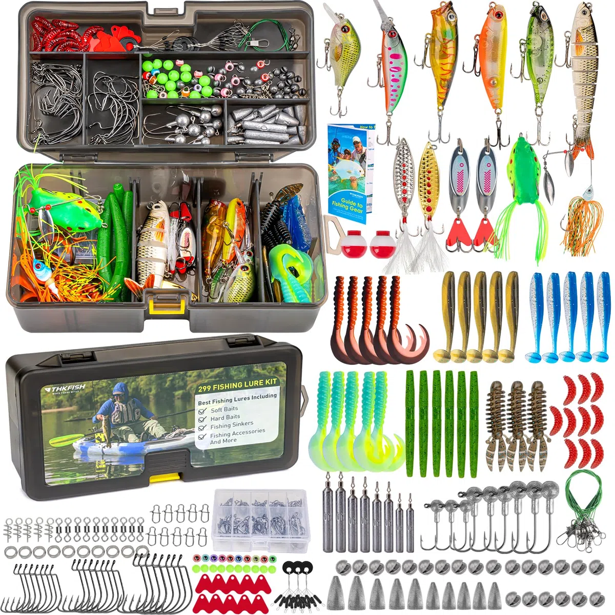 THKFISH Kit di esche da pesca, 299 pezzi Kit Mare Accessori per acqua dolce Inclusa ami da Pesca piombini Esche Artificiali Spinning Attrezzatura da Pesca, regalo perfetto