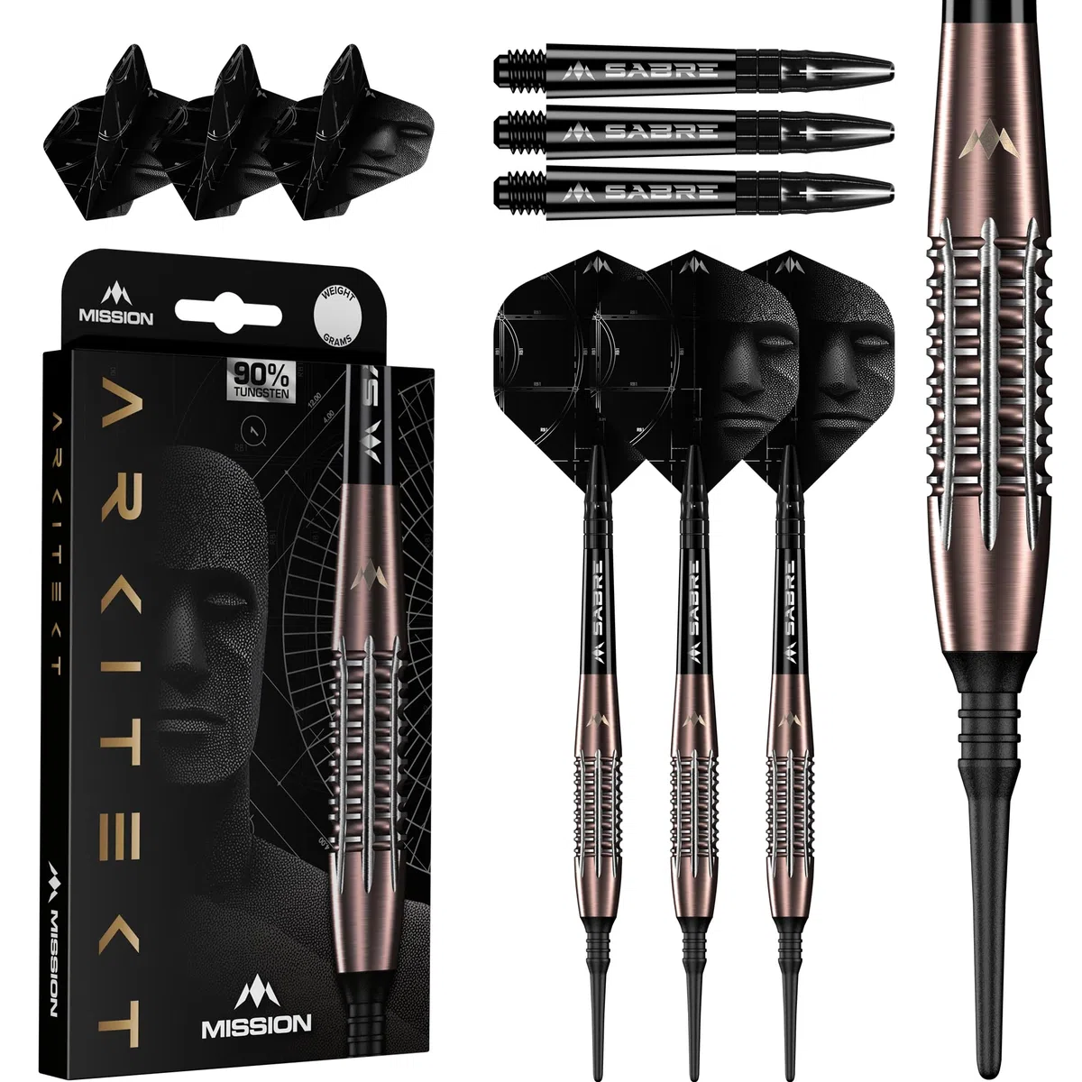 Mission Darts | Arkitekt | Freccette a punta morbida | 90% tungsteno | bronzo silice PVD | 19 g