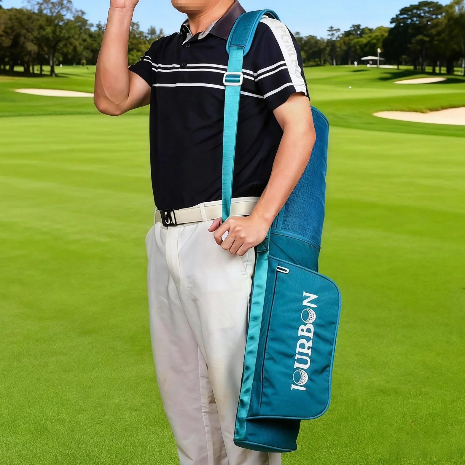 TOURBON Borsa da golf in nylon leggera con tasche e tracolla regolabile
