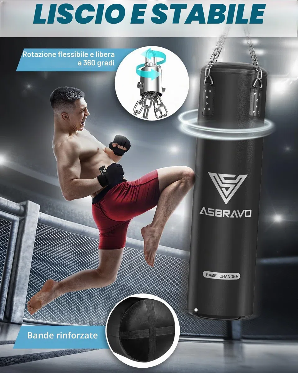 Sacco da boxe per adulti, 1,2 m, set di guanti da boxe pesanti da 340 g, per MMA, Muay Thai, kickboxing, allenamento a casa, palestra, arti marziali (non riempito)