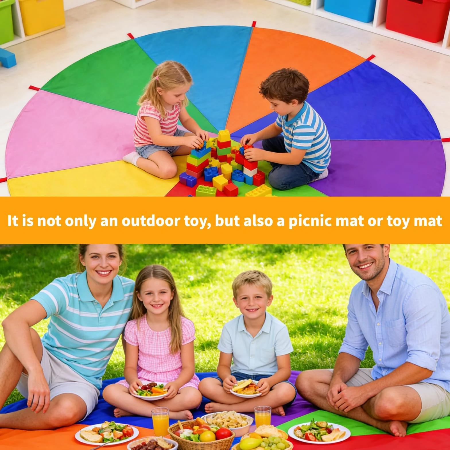 Paracadute Bambini 3,6m Arcobaleno 8 Maniglie 10 Palle Giochi All'aperto Sport